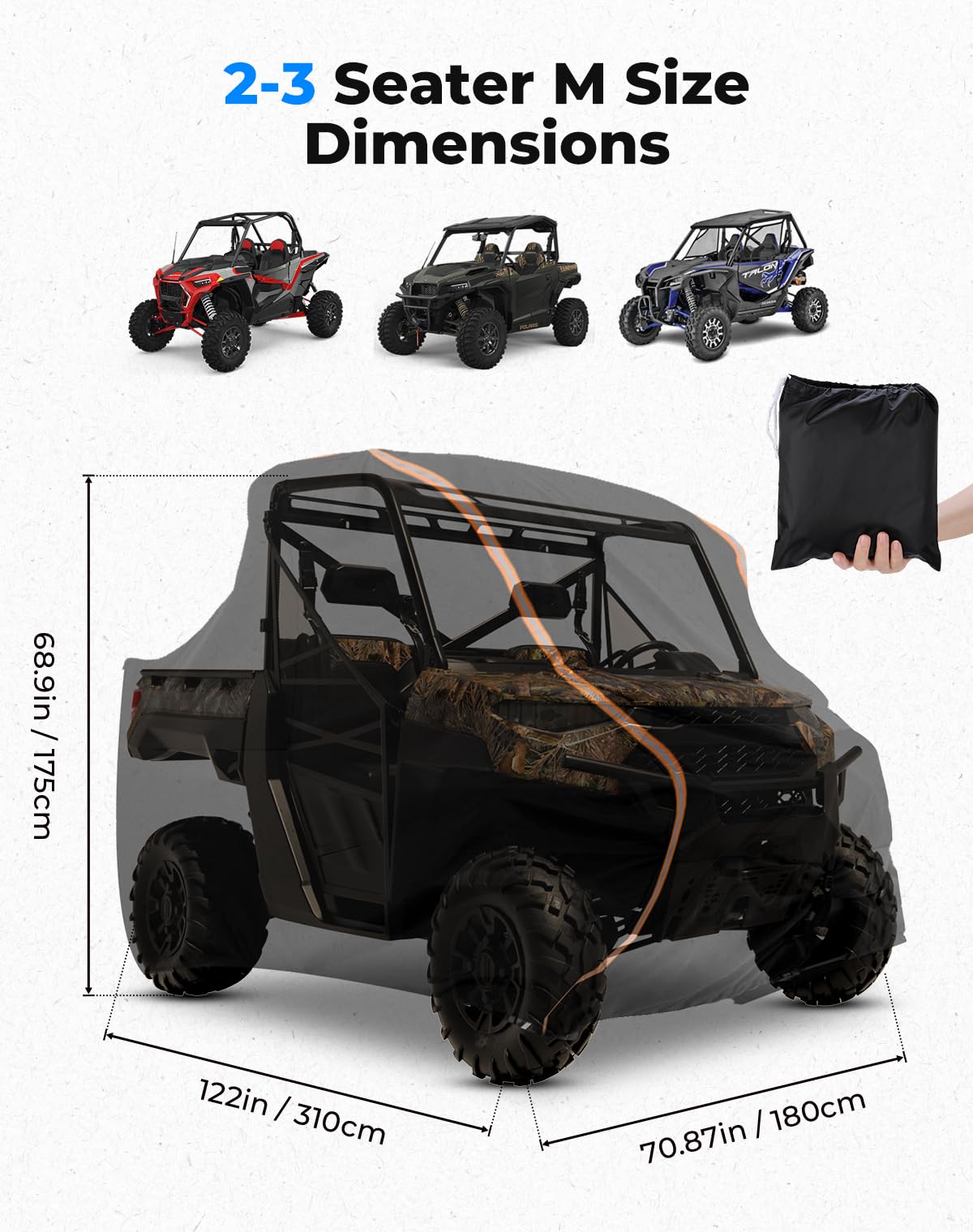 Kemimoto Utv Cover 2 Seater Heavy Duty Medium Size Compatible With Polaris Rzr General, Can-Am Maverick, Talon, Teryx, Zforce, V