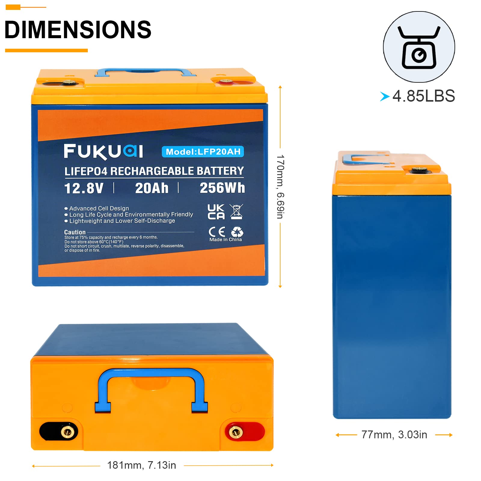 Fukuai 12V 20Ah Lithium Lifepo4 Battery, 2000+ Deep Cycles Lithium Iron Phosphate Battery For Solar System, Marine, E-Scooters A