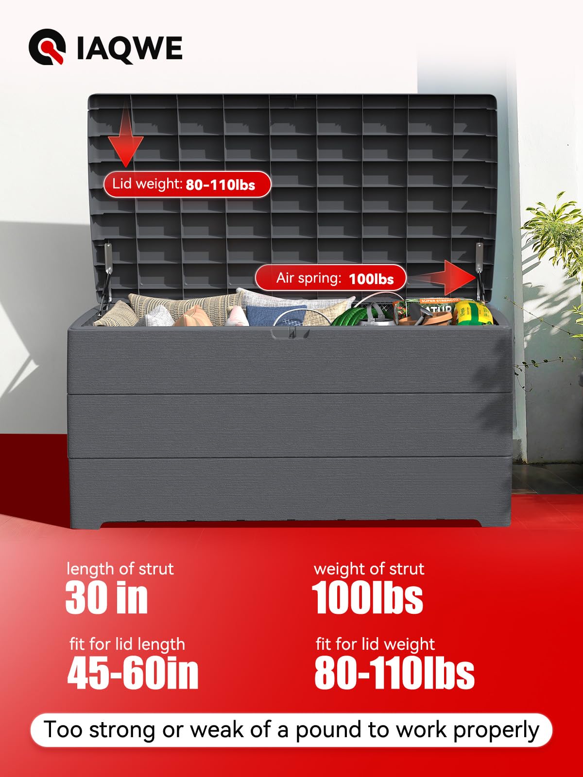 30Inch 100Lbs/444N Gas Struts Springs Shocks Lift Support For Boat Cover Rv Bed Storage Heavy Duty Toolbox Lid Trash Bin Outdoor