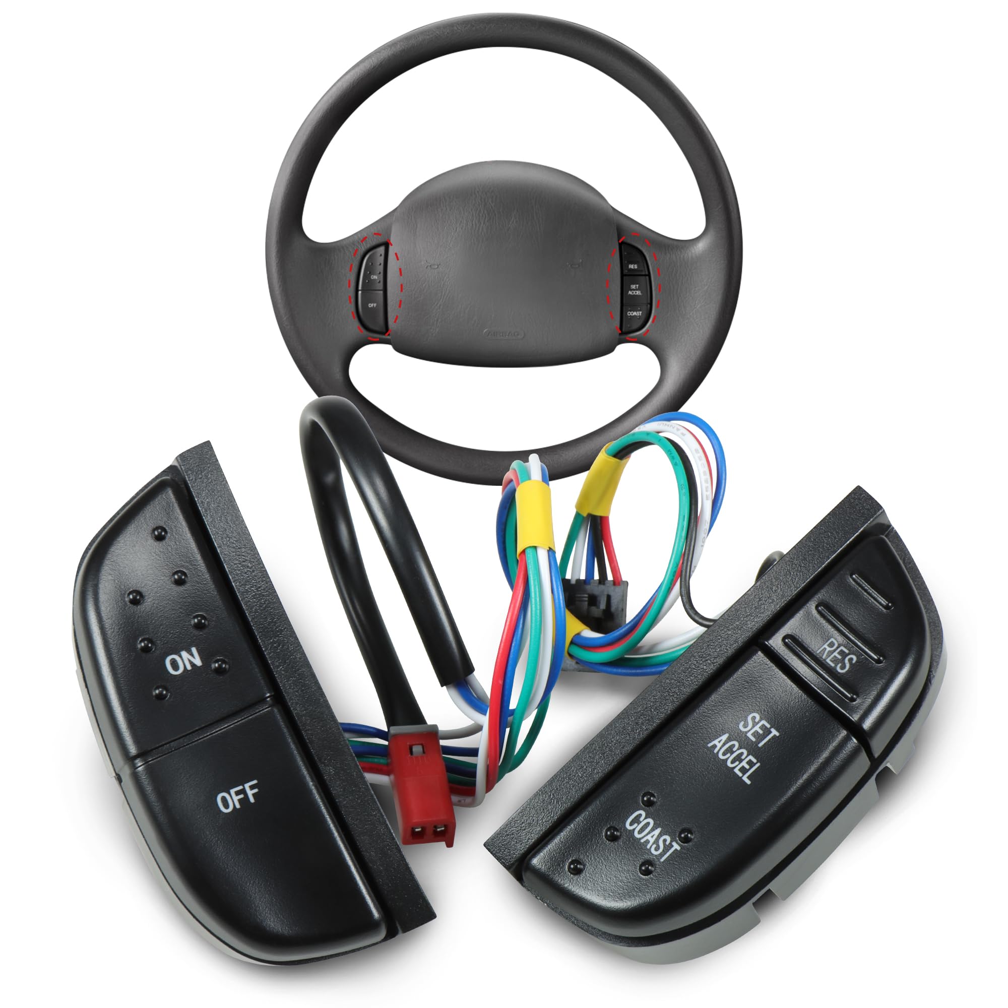 Husuku Steering Wheel Mounted Cruise Control Switch Buttons Kit Compatible With 1997-2004 Ford F-150/250/350 Super Duty, 1999-20