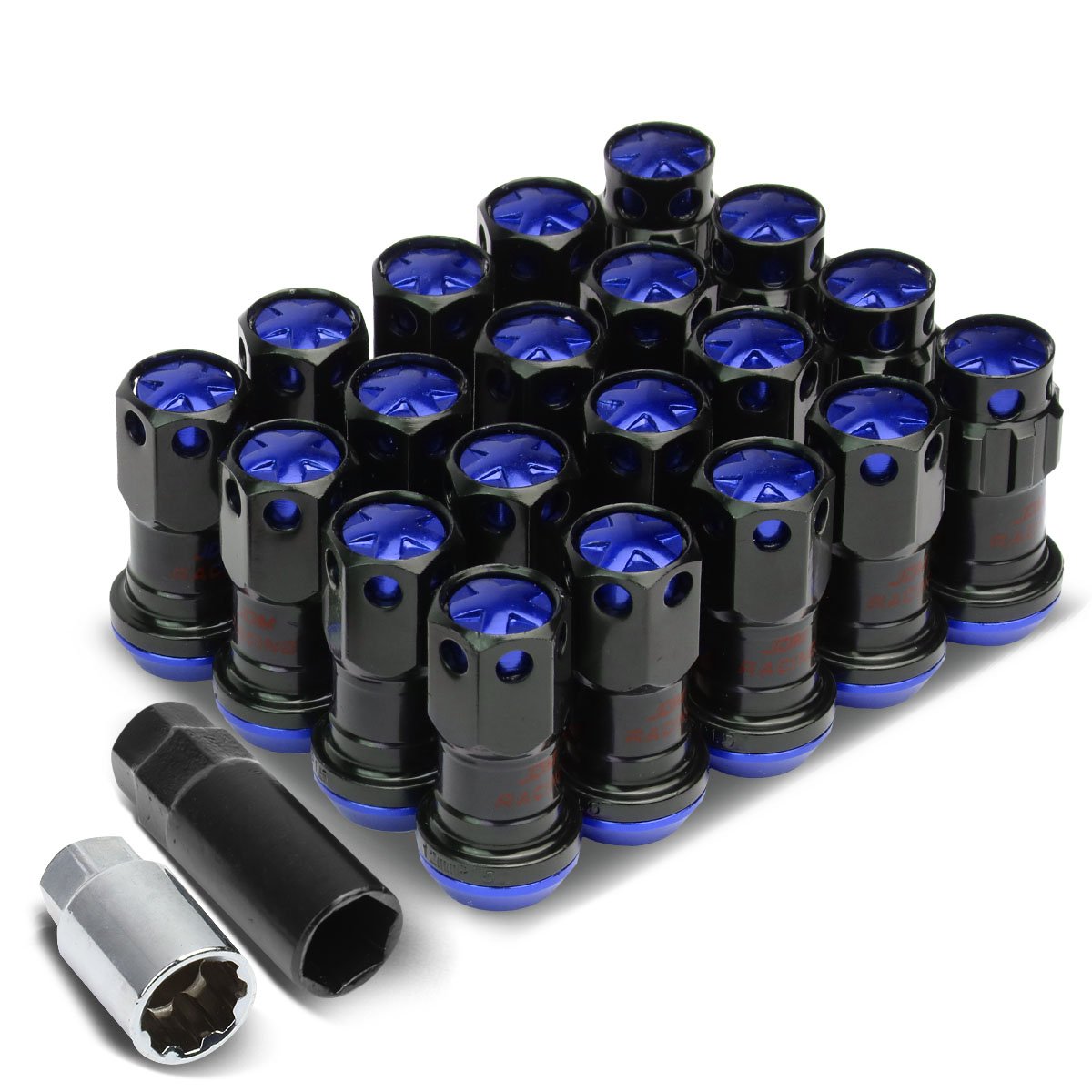 DNA MOTORING LN-ZTL-9016-15-BL 16Pcs M12 x 1.5 Closed End Wheel Lug Nuts + 4Pcs Lock Nuts + Key + Extension Adapter, 22mm OD/45m