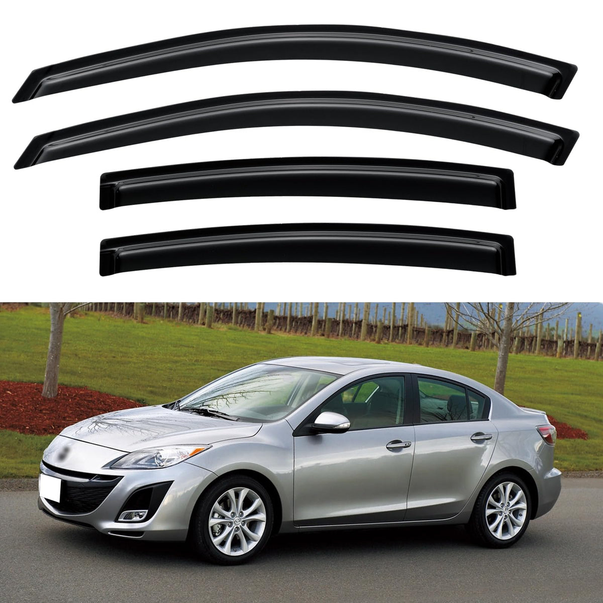 Window Visors Rain Guards Shield for 2010 2011 2012 2013 Mazda 3 Sedan, Out-Channel Window Vent Wind Deflectors Visors Shades fo