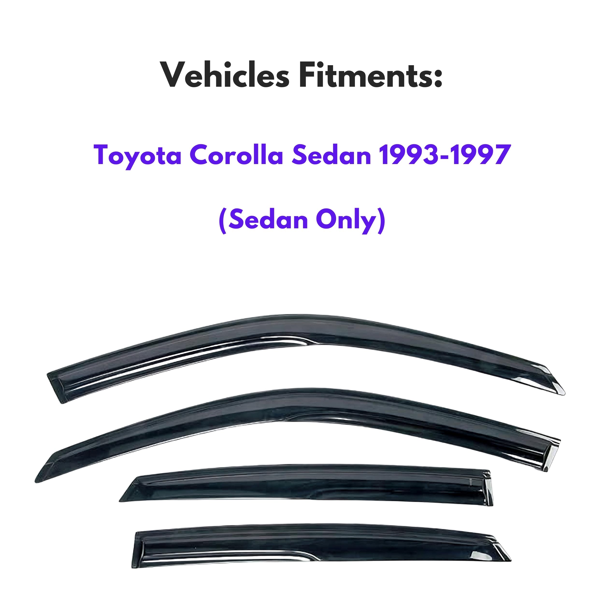 Kpy Window Visor Compatible With Toyota Corolla Sedan 1993-1997, 4Pc Rain Guard Side Window Vent Deflectors Tape-On Mugen Style,