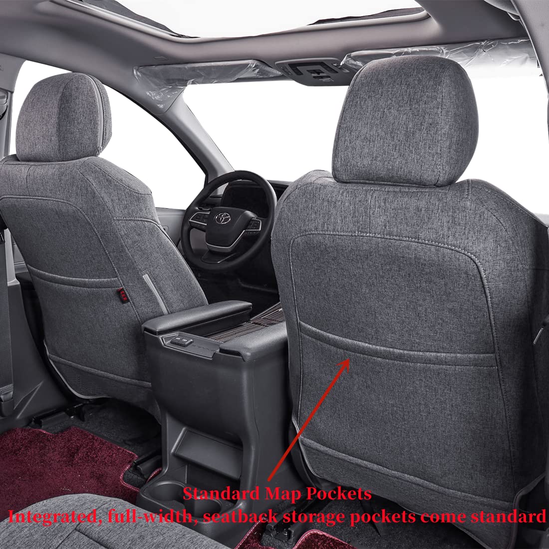 Coverdream Sienna Seat Covers Custom Fit For 2021-2025 Toyota Sienna Xse,Xle(7-Seater),Woodland Edition,Limited,Platinum,2Nd Row Without Leg Rest,Full Coverage Polyester Seat Protector(Full Set,Gray)