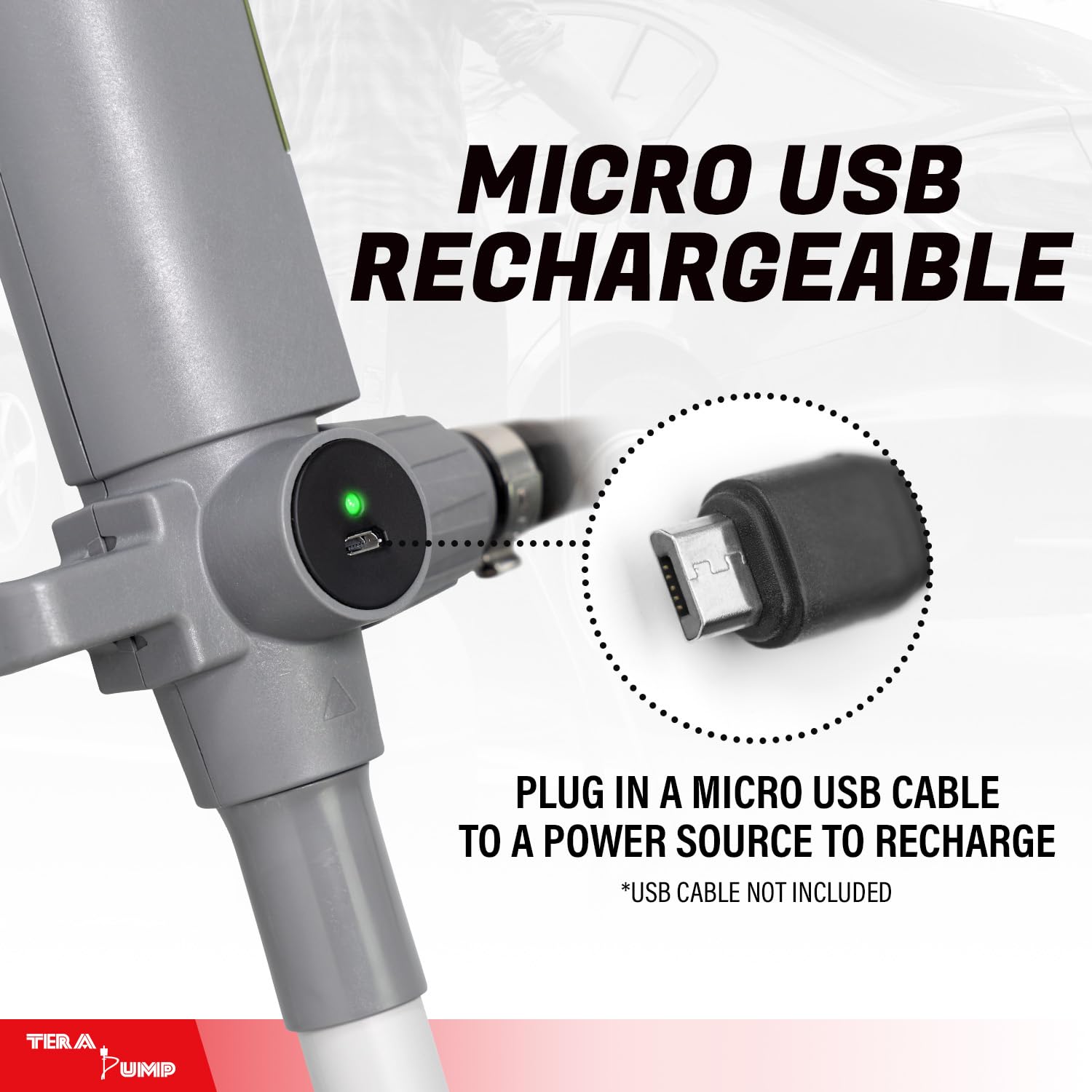 TERA PUMP Fuel Transfer Pump w/Quick Flow Control Nozzle & Telescopic Tube & Powerful Rechargeable Battery, 10FT Discharge Hose,