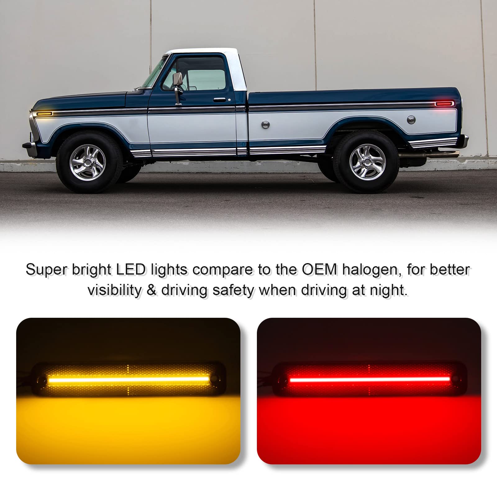 Shinefit Led Side Bumper Marker Lights Replacement For F0Rd F100 F150 F250 F350 F500 Truck 1973-1979/ Bronco 1978-1979/ Econoline E100 E150 E250 E350 1975-1991, Smoke Lens