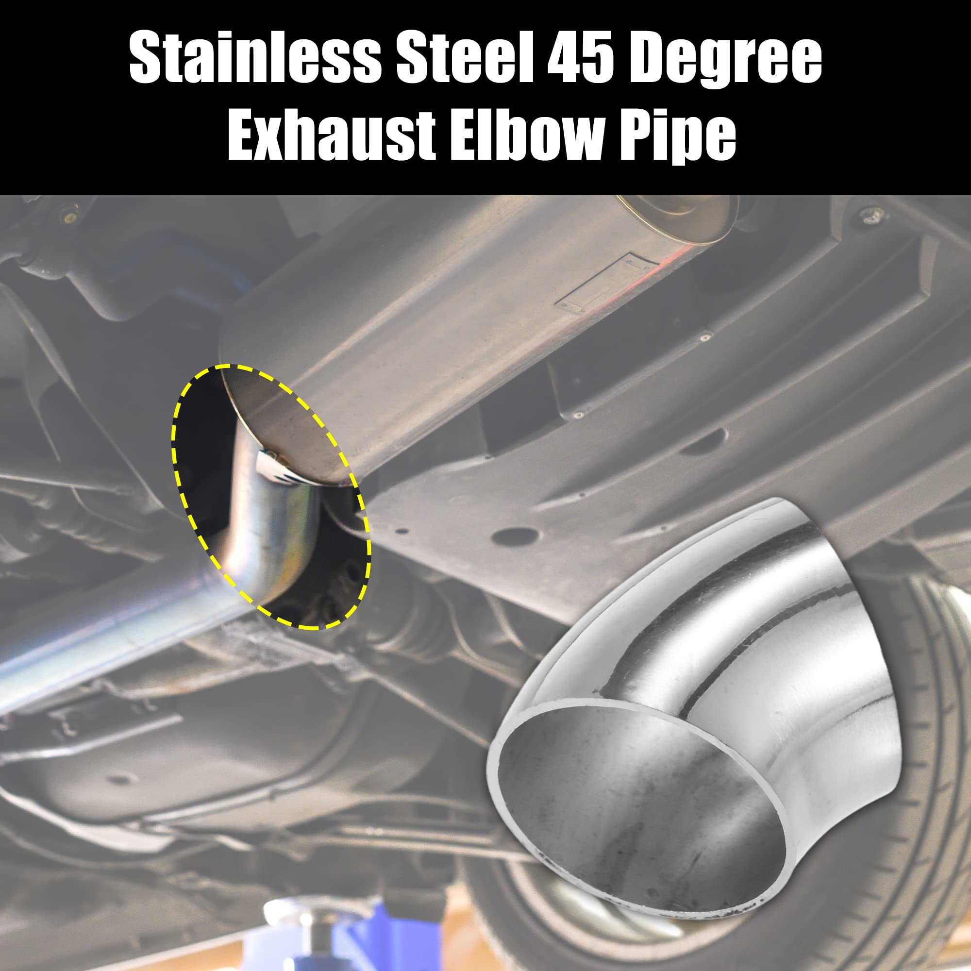 X AUTOHAUX 4 Pcs OD 1.5 Inch 45 Degree SS304 Stainless Steel Bend Tube Exhaust Elbow Pipe for Car Modified Exhaust System 1.5''
