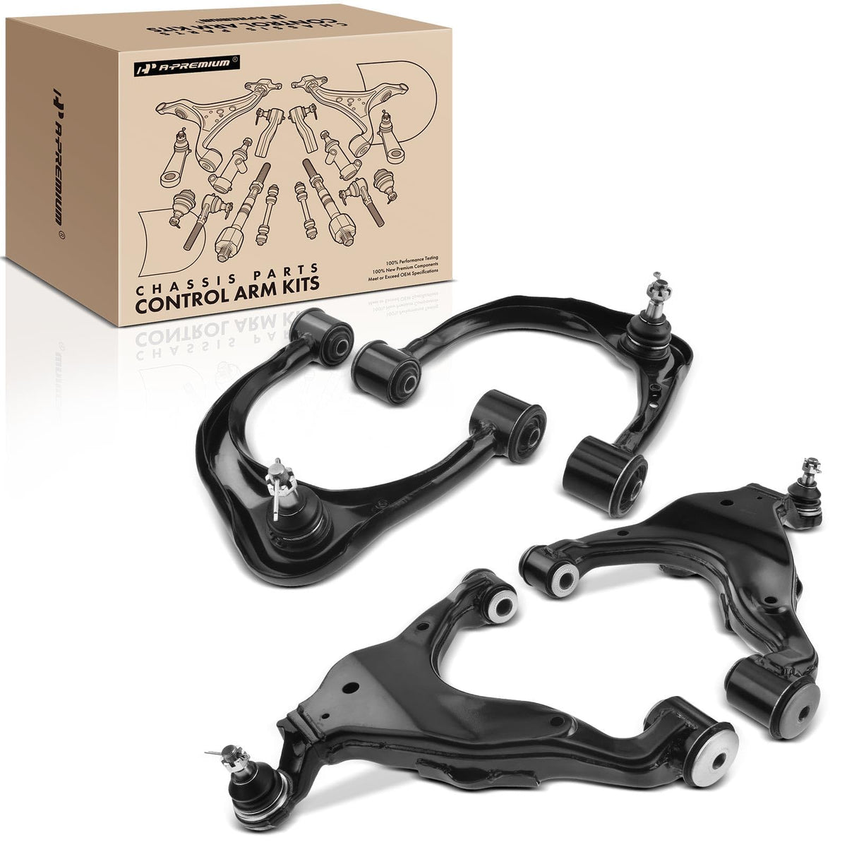 A-Premium Set of 4, Front Upper & Lower Control Arm Kit, with Ball Joint & Bushing, Compatible with Toyota Tacoma 2005-2015