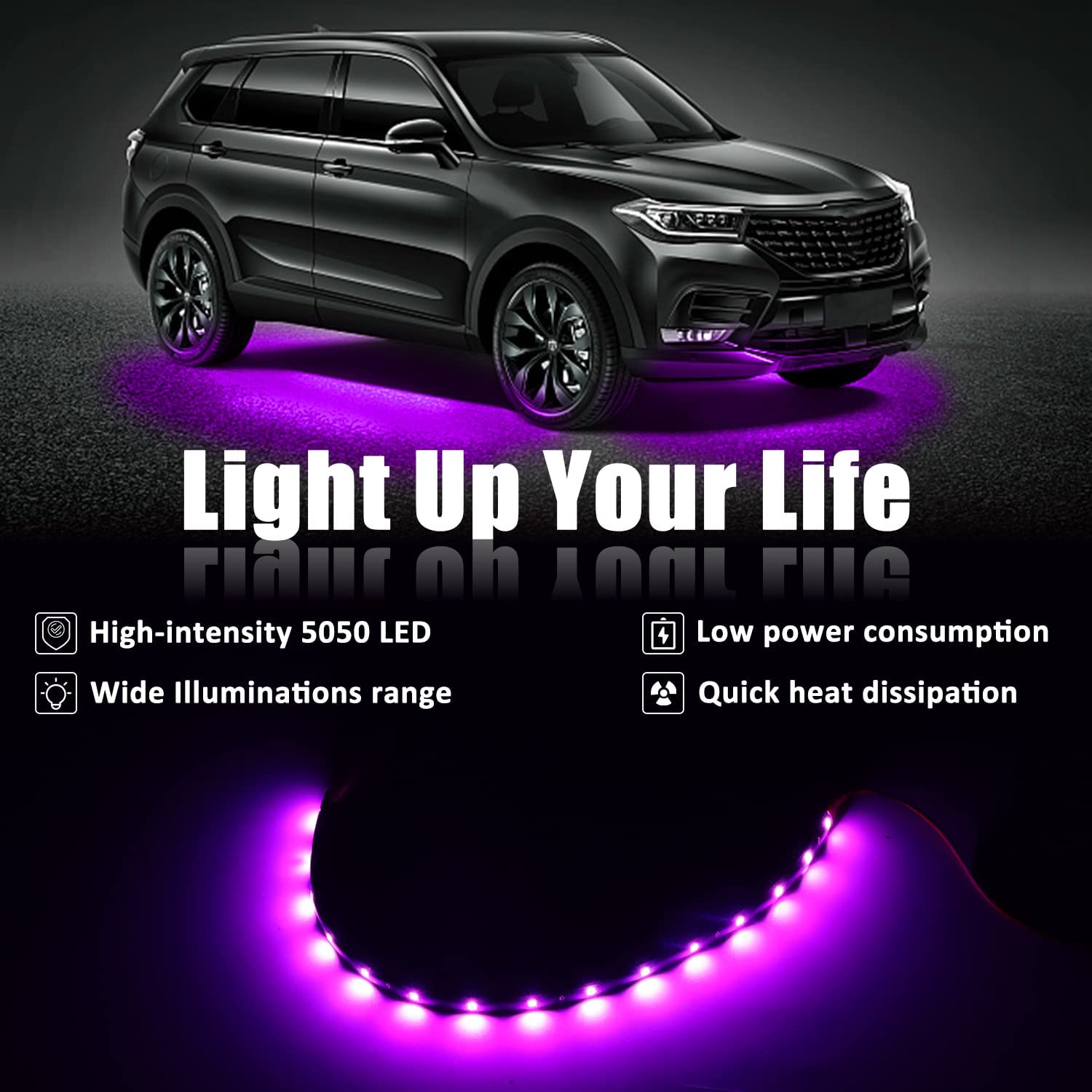 XTAUTO Purple 12V 15 LED Waterproof Car Underbody Light Strip - 30cm Flexible Pack of 20