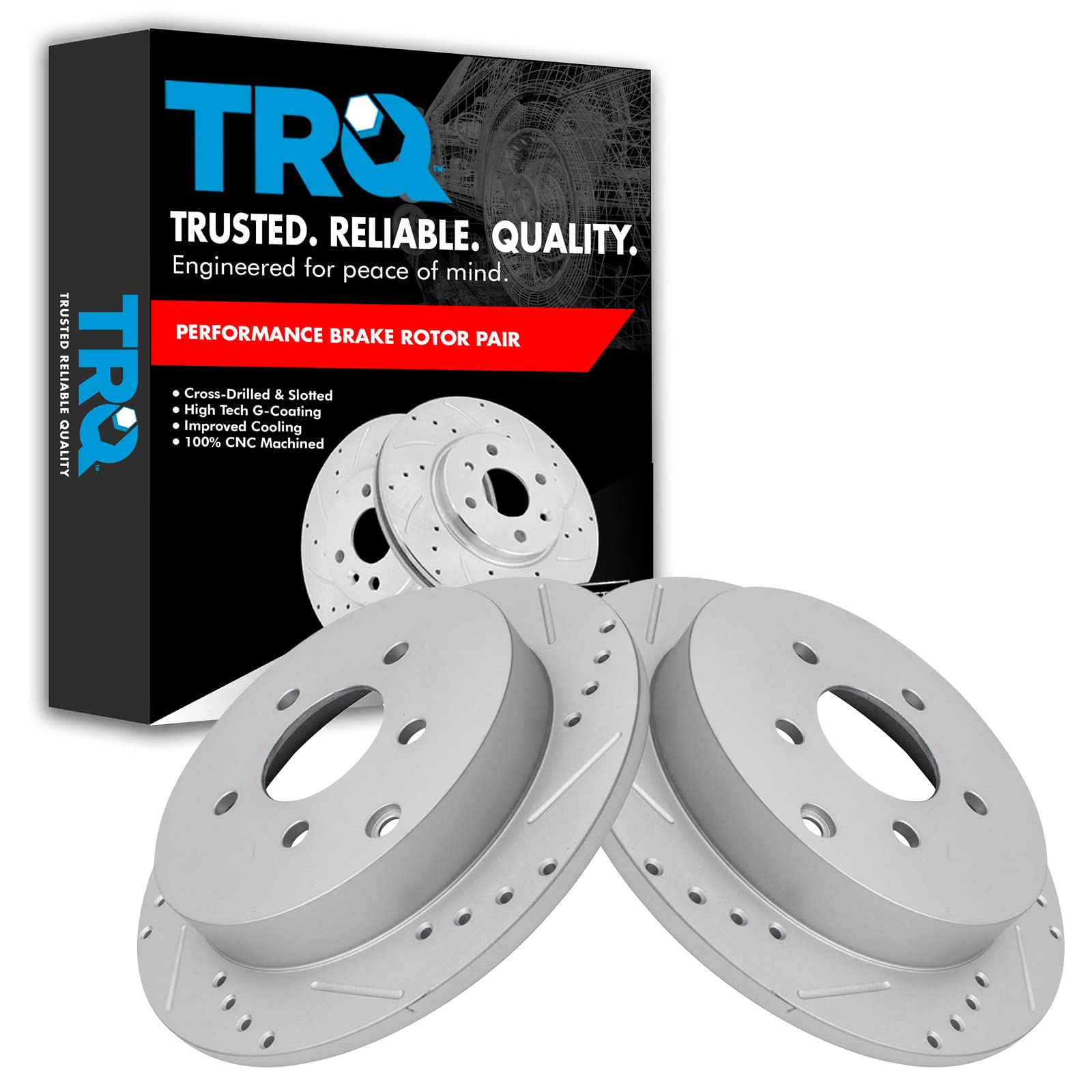 Trq Performance Rear Drilled Slotted Coated Brake Rotor Set For Gm New