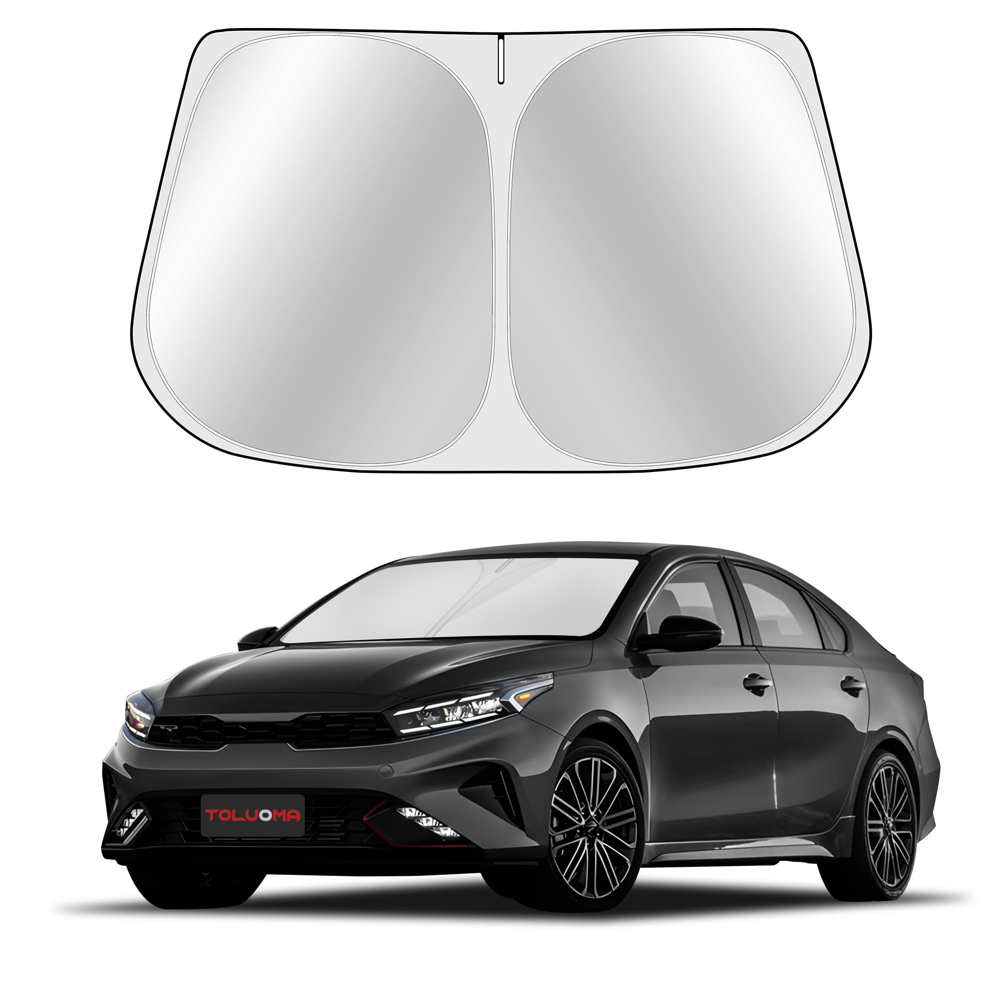 Toluoma Custom Fit Windshield Sun Shade For Kia Forte 2019-2024 - Full Coverage, 210T Reflective Fabric, Double-Layer Design - B