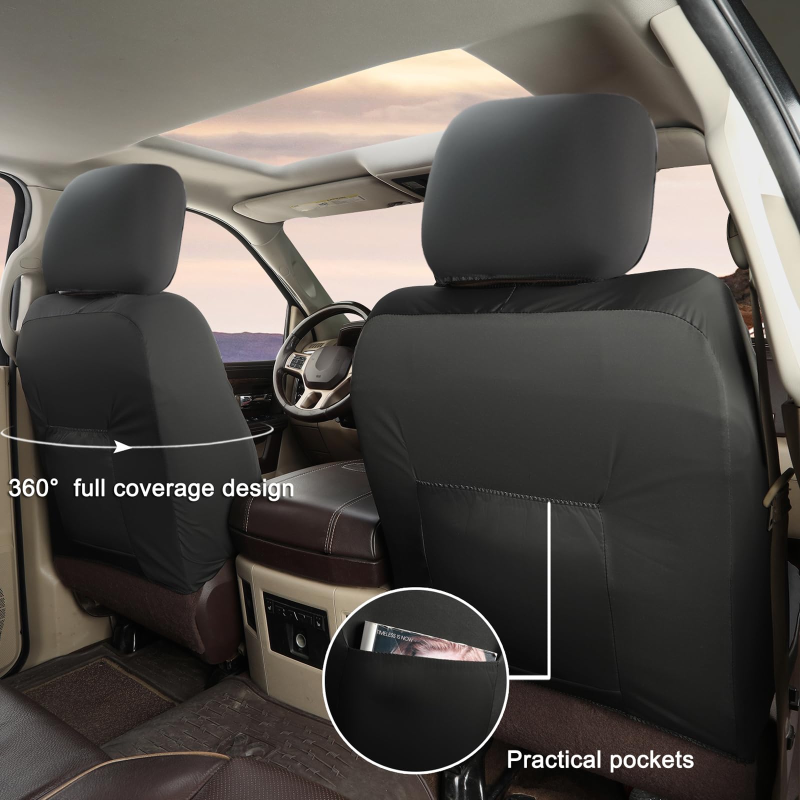 GIANT PANDA 2-Pack Front 3D Air Mesh Car Seat Covers Custom Fit Dodge Ram 1500 2500 3500 Trucks Seat Protectors with Composite S