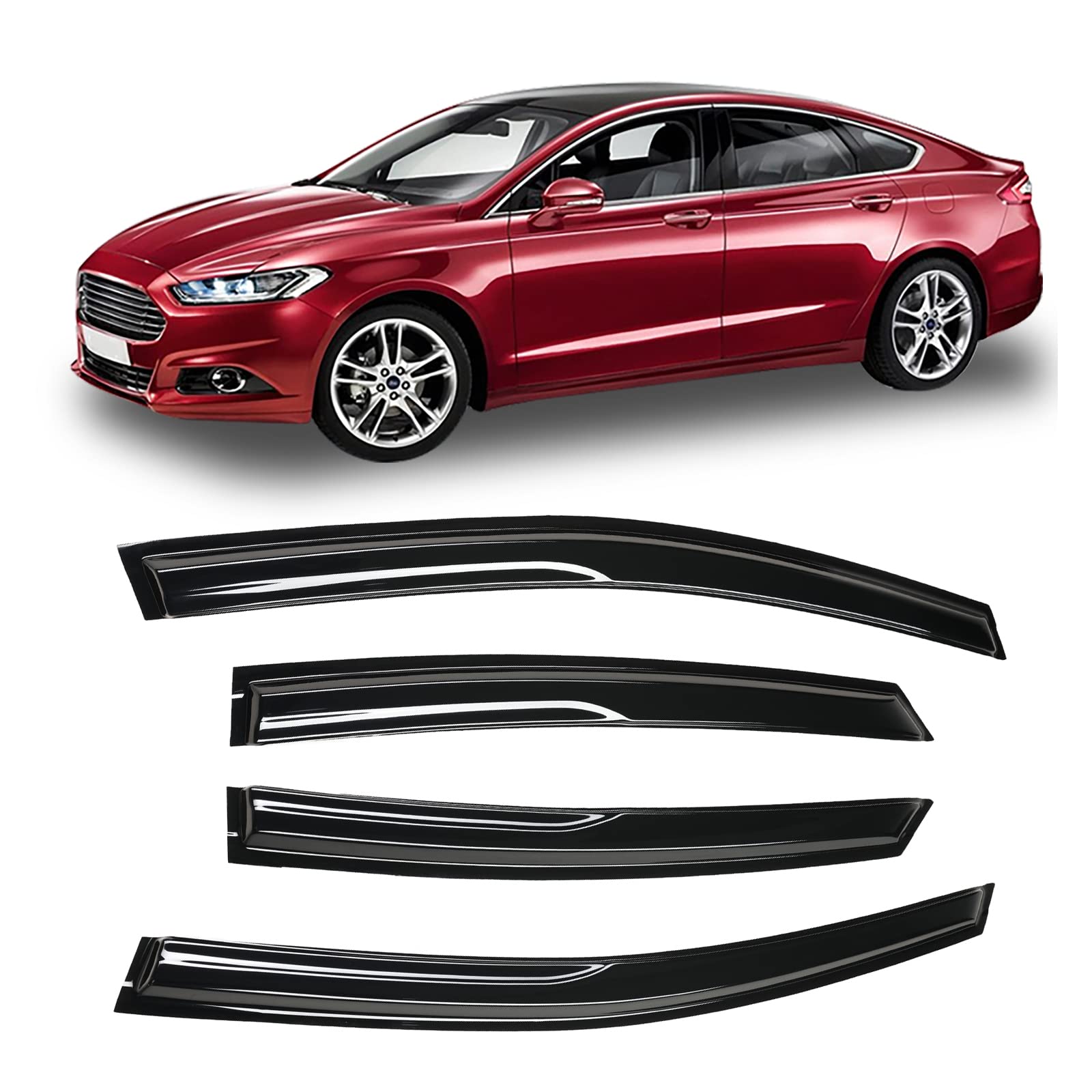 Arokzn 94714 Tape-On Smoke Tinted Side Window Visor Deflectors Vent Rain Guards Compatible with Fusion 2013-2020 S SE SEL Titani