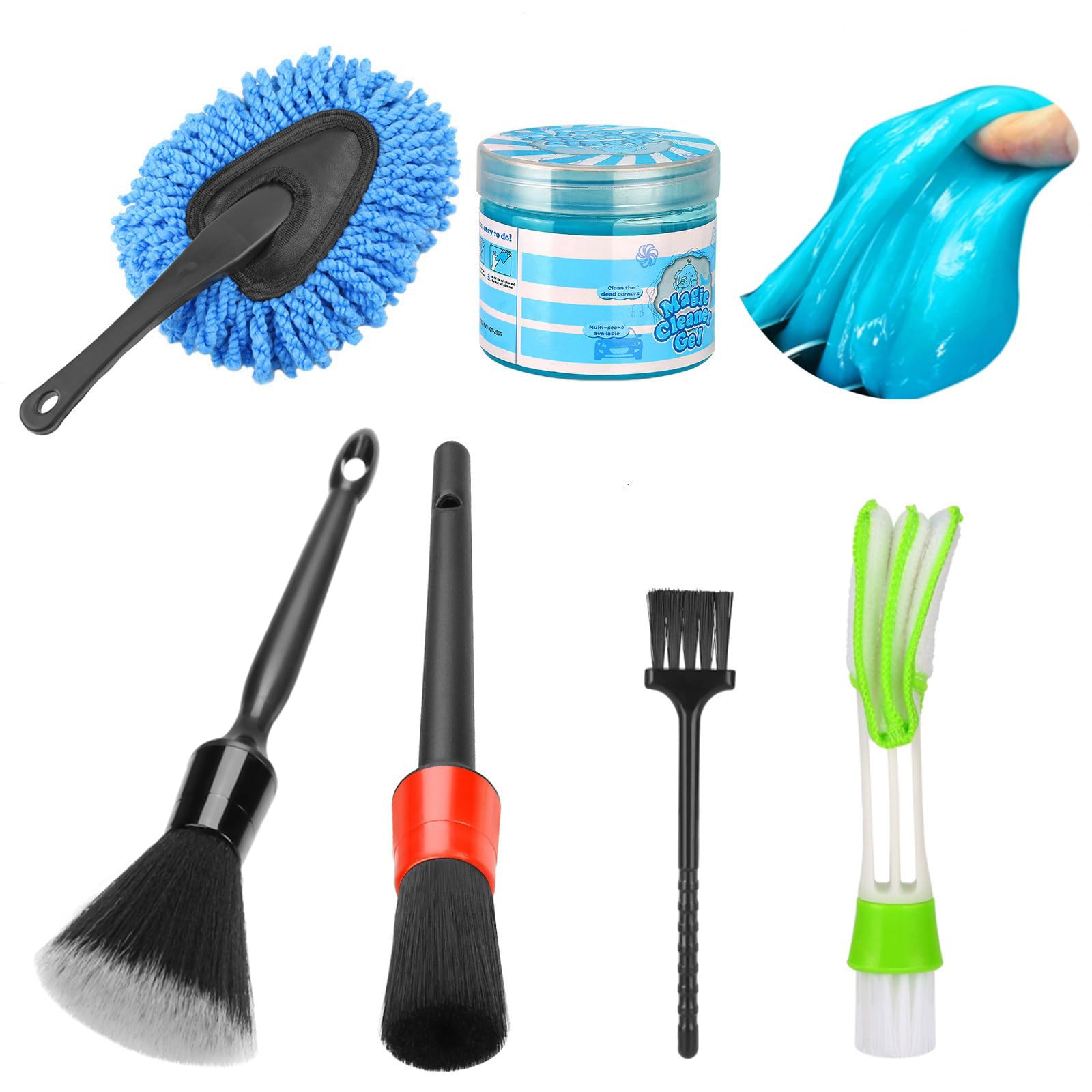 Luscinum Car Interior Duster Detailing Cleaning Gel Brushes Kit, Soft Dust Detail Crevice Brush Slime Putty Cleaner Accessories 