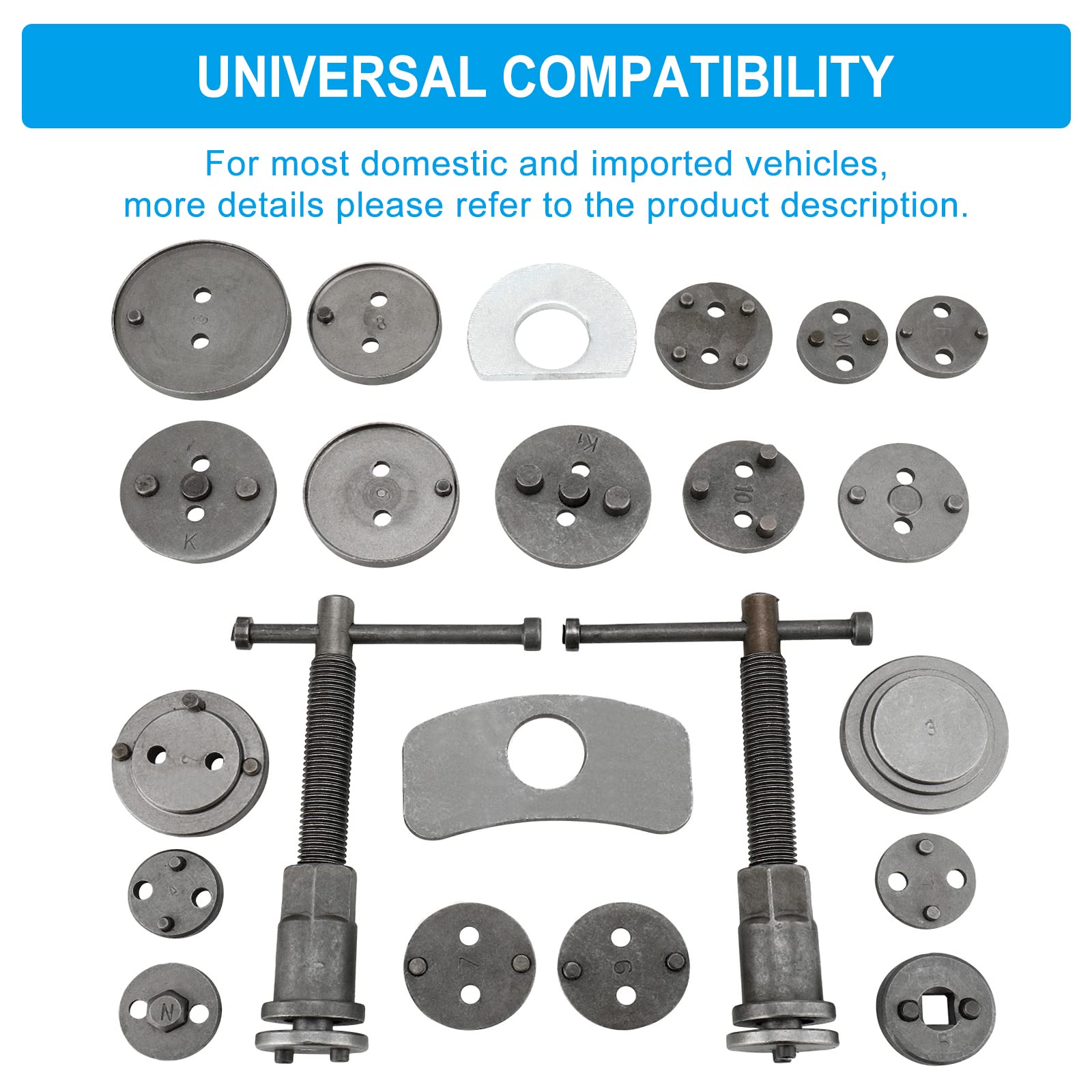 8Milelake 24Pcs Disc Brake Caliper Compression Wind Back Tool Kit, Heavy Duty Brake Piston Caliper Compression Tool Set For Brake Pad Replacement
