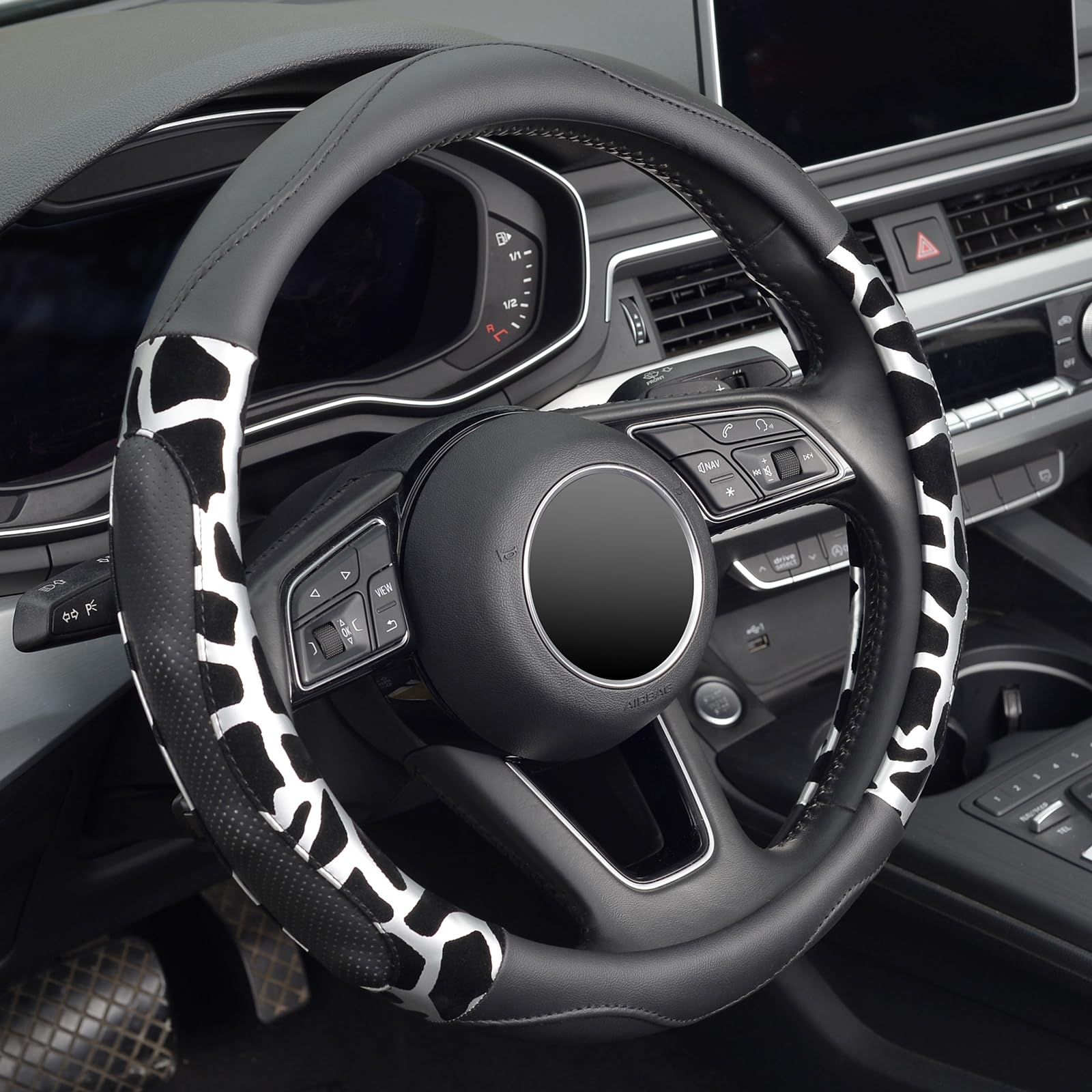 Zhol Car Steering Wheel Cover, Universal 15 Inch Breathable Microfiber Leather Steering Wheel Protector, Anti Slip Car Interior