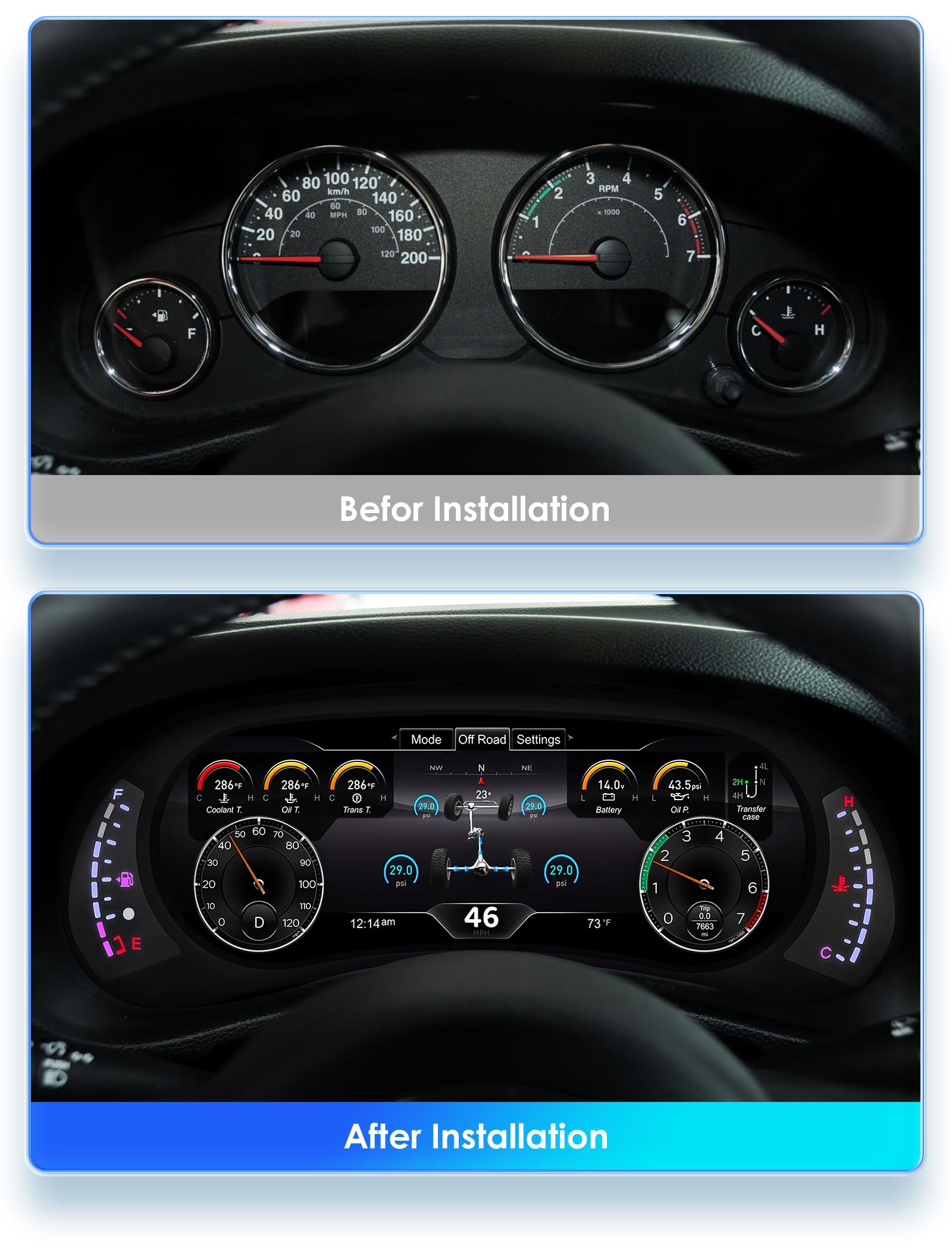 12.3 inch Digital Dash Instrument Cluster for 2011 2012 2013 2014 2015 2016 2017 2018 Jeep Wrangler JK,Digital Cluster Instrumen