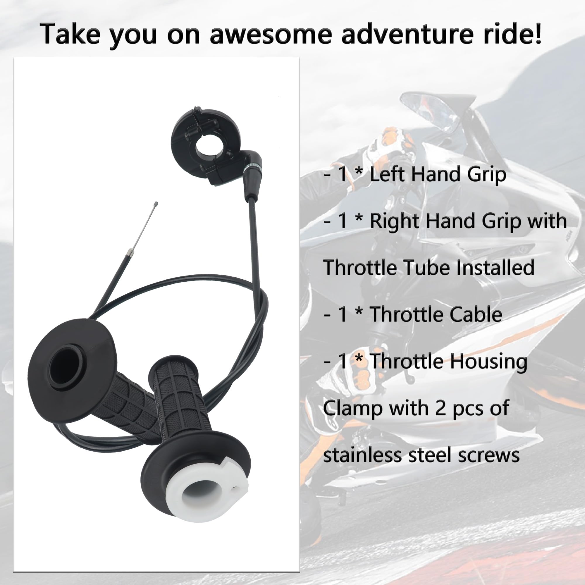 Throttle Cable Kit,Bike Throttle Assembly with Twist Throttle & 47'' Throttle Cables,Universal Motorcycle Handlebar Grips Compat