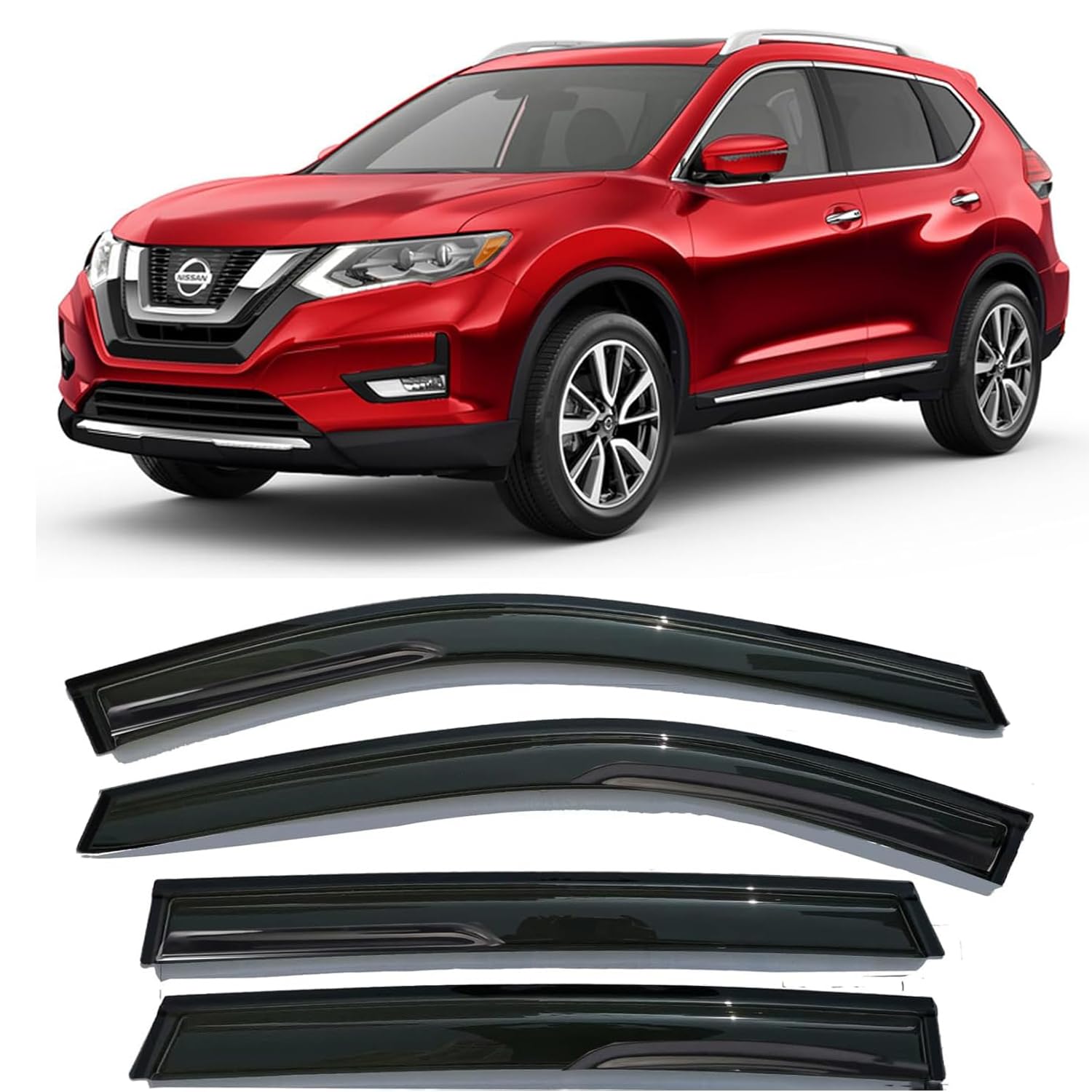 Window Visors Rain Guards For Nissan Rogue S Sv Sl 14-20, Tape-On Window Wind Deflectors Vent Shades For 2014-2020 Rogue (Exclud