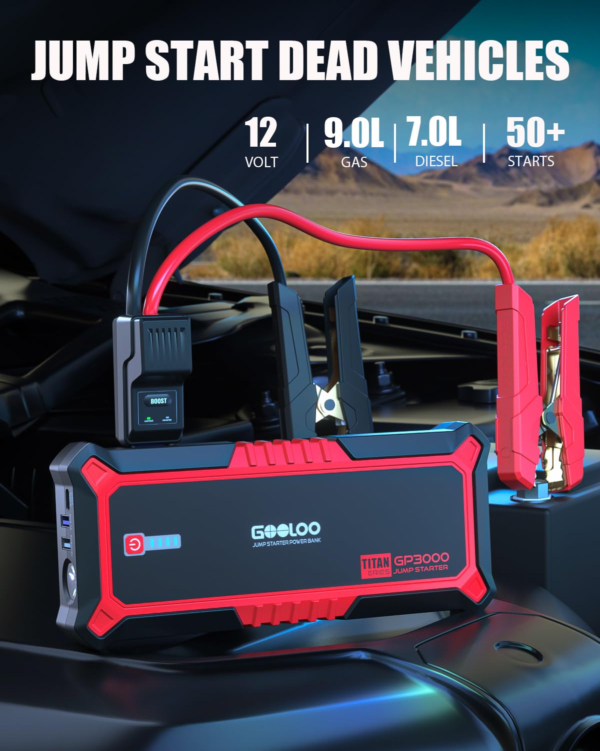 Gooloo Upgraded Gp3000 Jump Starter 3000A Peak Car Starter (Up To 9L Gas Or 7L Diesel Engine) 12V Jump Box Auto Lithium Battery