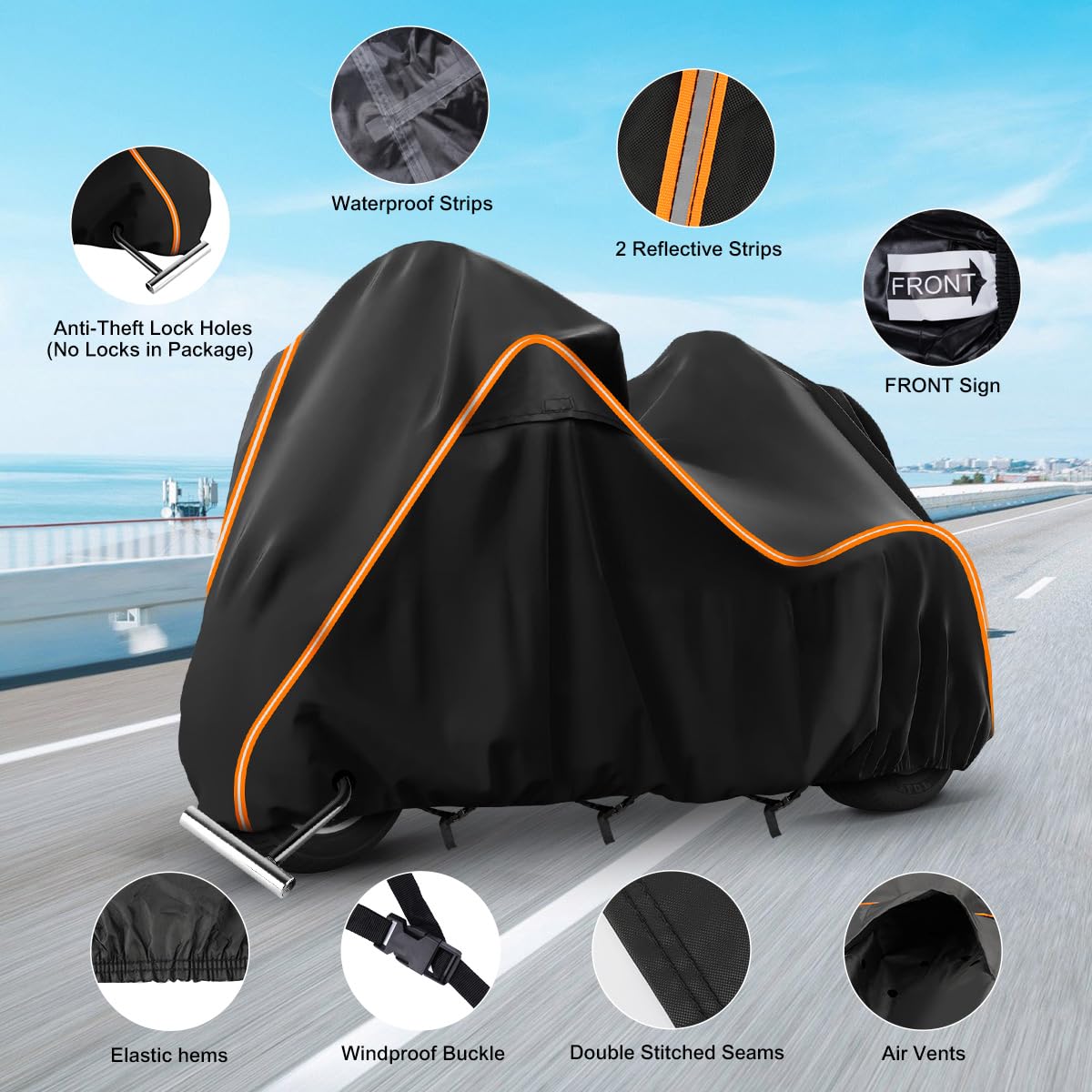 420D Motorcycle Cover For Trike Models Freewheeler, Tri Glide Ultra And Cvo Version, Outdoor Bike Cover Windproof Heavy Duty Wat