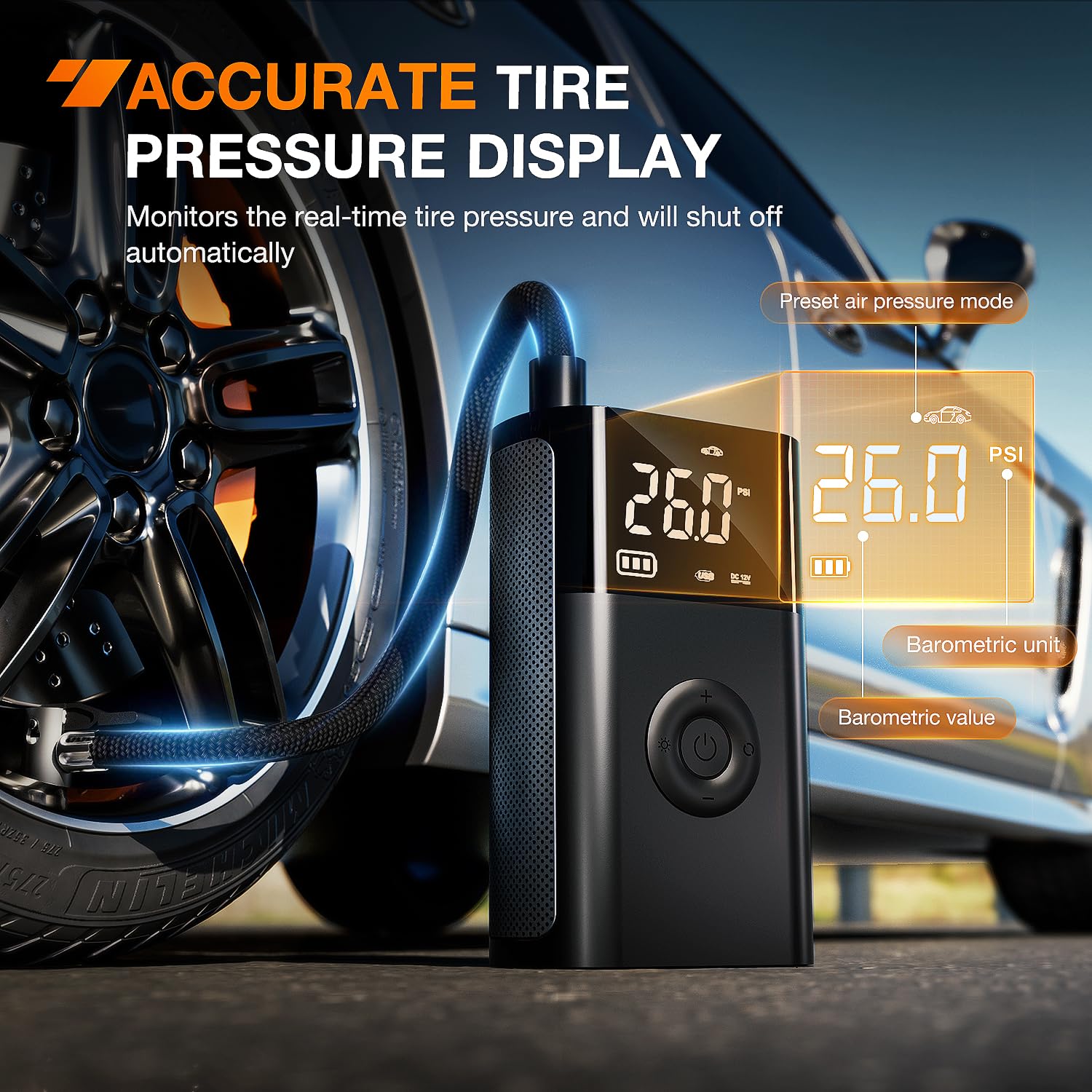 Nilight Tire Inflator Portable Air Compressor Battery Rechargeable 12Vdc 150Psi Cordless Auto Shutoff W/Digital Pressure Gauge 2