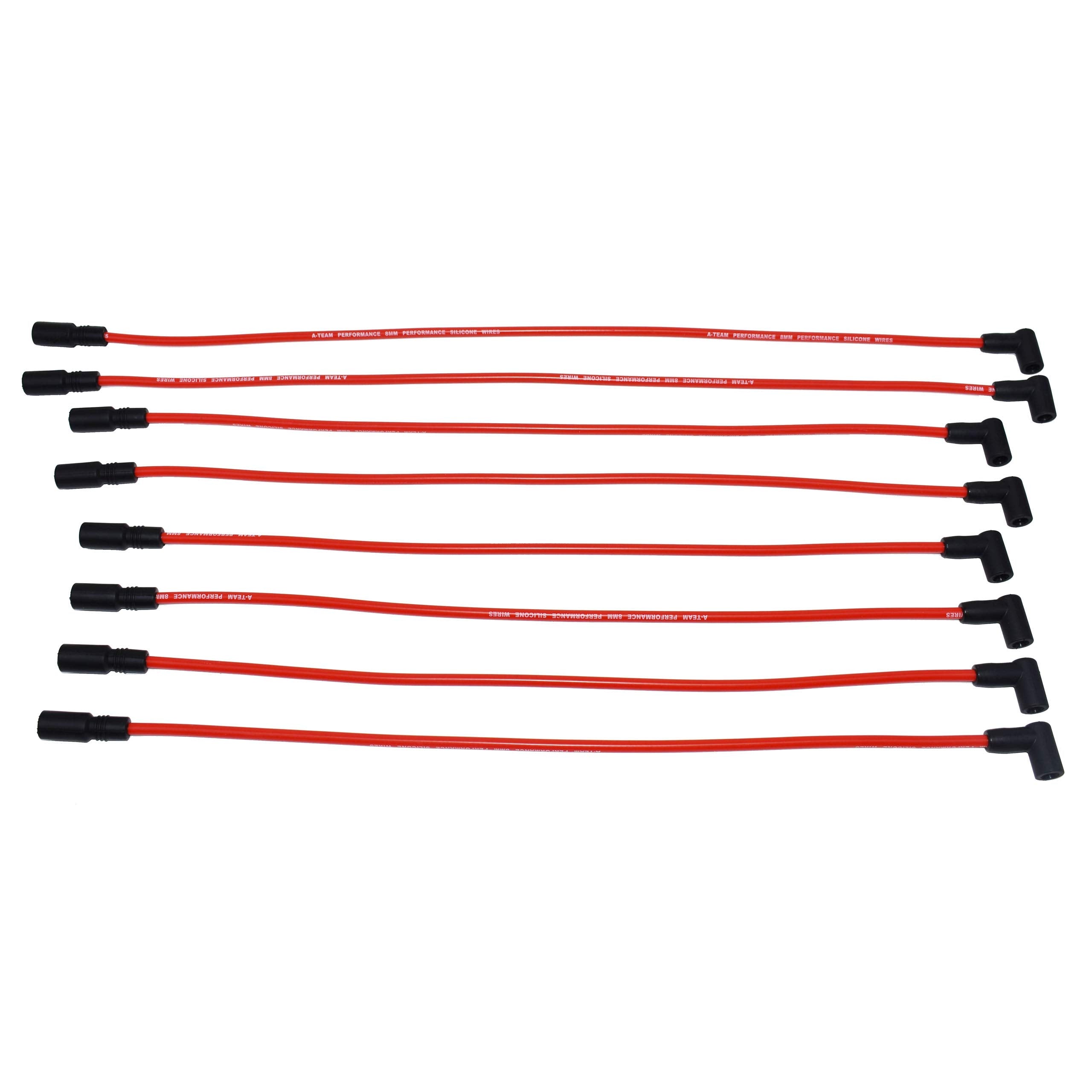 A-Team Performance Silicone Spark Plug Wires With Black 90 Degree Boot Sbc Compatible With Chevy Gmc Truck Suv Vortec 5.0L 5.7L 5700 350 1996-2003 Red 8.0Mm