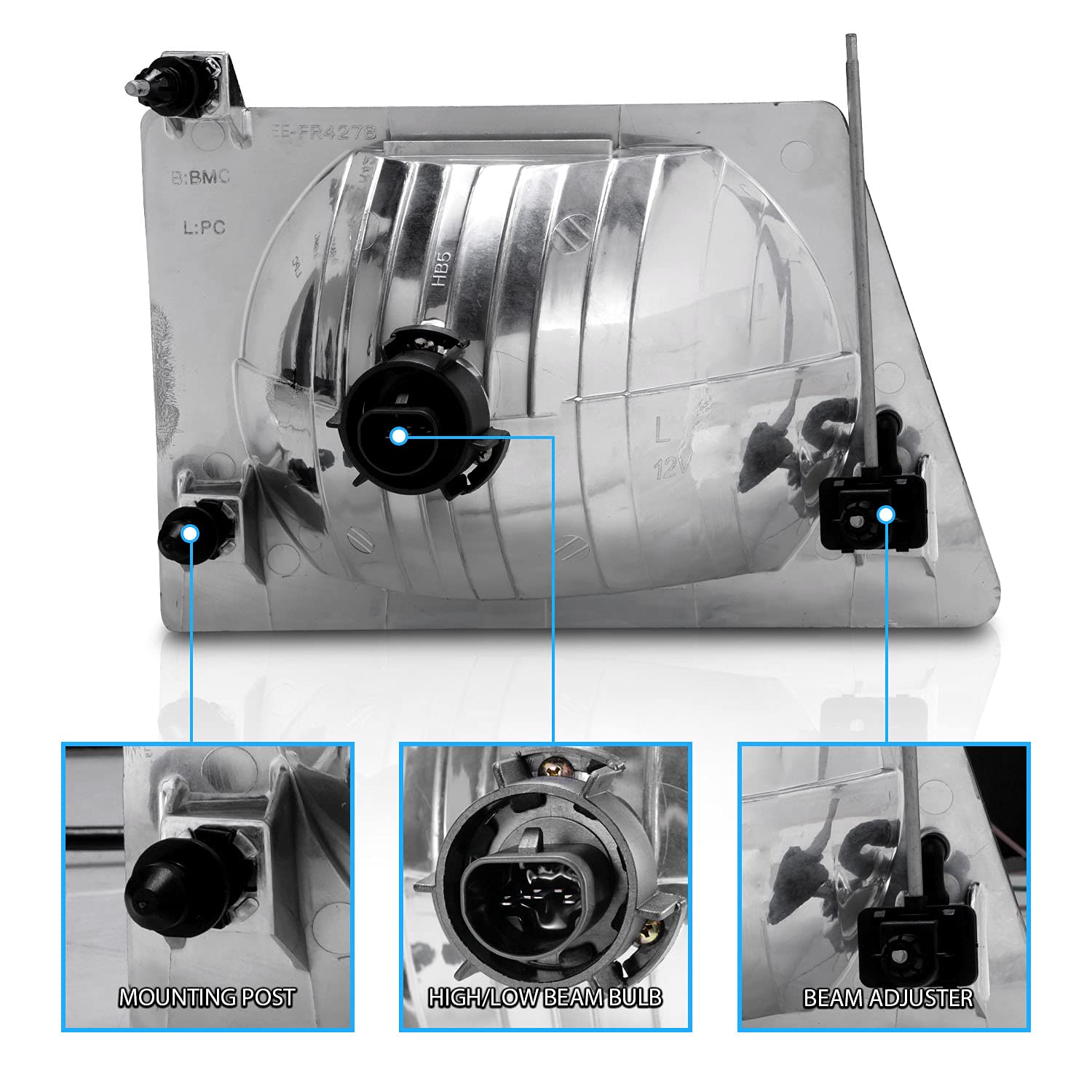 Amerilite Van Crystal Headlights For Ford Econoline - Passenger And Driver Side