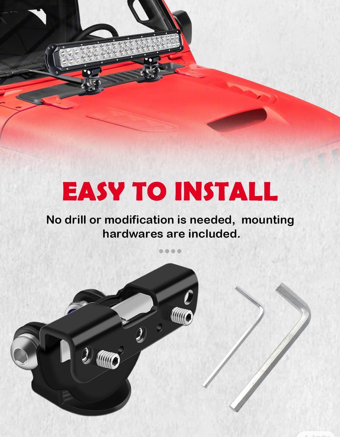 Northyun Led Hood Mounts, Universal Led Light Bar Mounting Brackets 304 Stainless Steel Hood Clamp Lights Mounts, Black