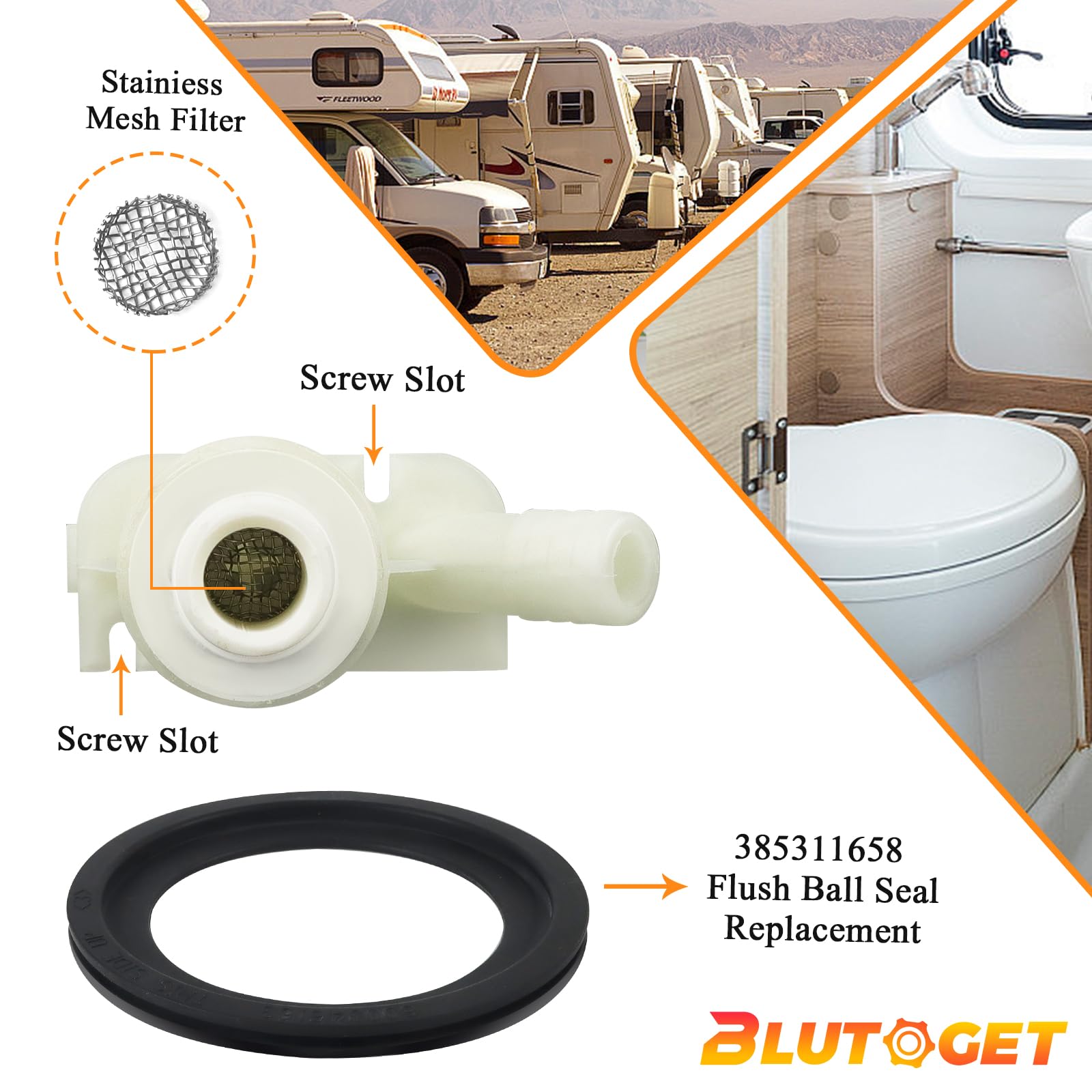 Upgraded 385311641 RV Toilet Water Valve 385311658 Flush Ball Seal by Blutoget- Fit for Sealand Dometic 300, 310, 311, 320, 321