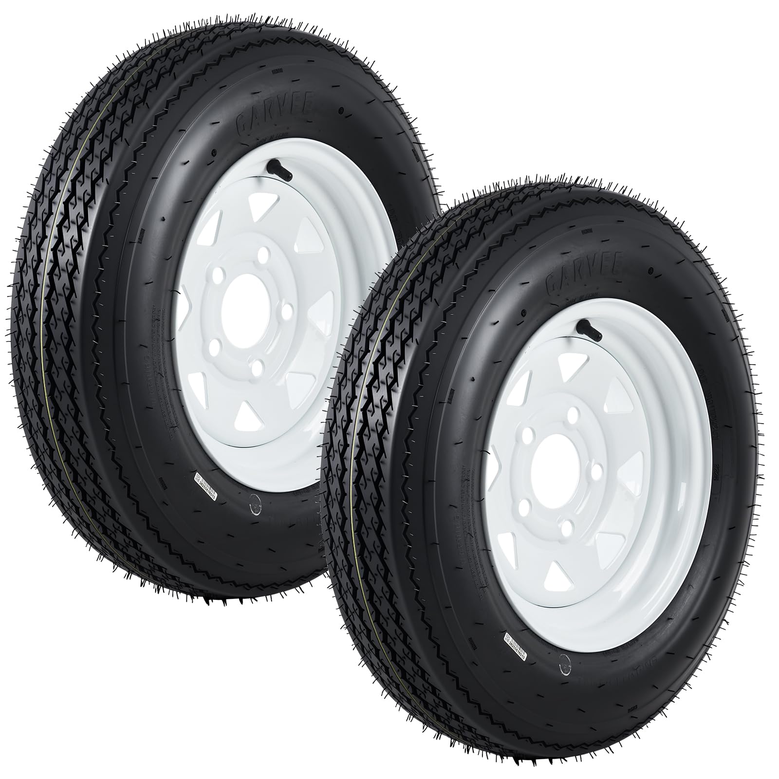GarveeTech 5.30-12 530-12 530X12 Trailer Tire and Wheel Assembly, Heavy-Duty Load Range C 6PR, 5 Lug White Modular Wheel, 12 Inc