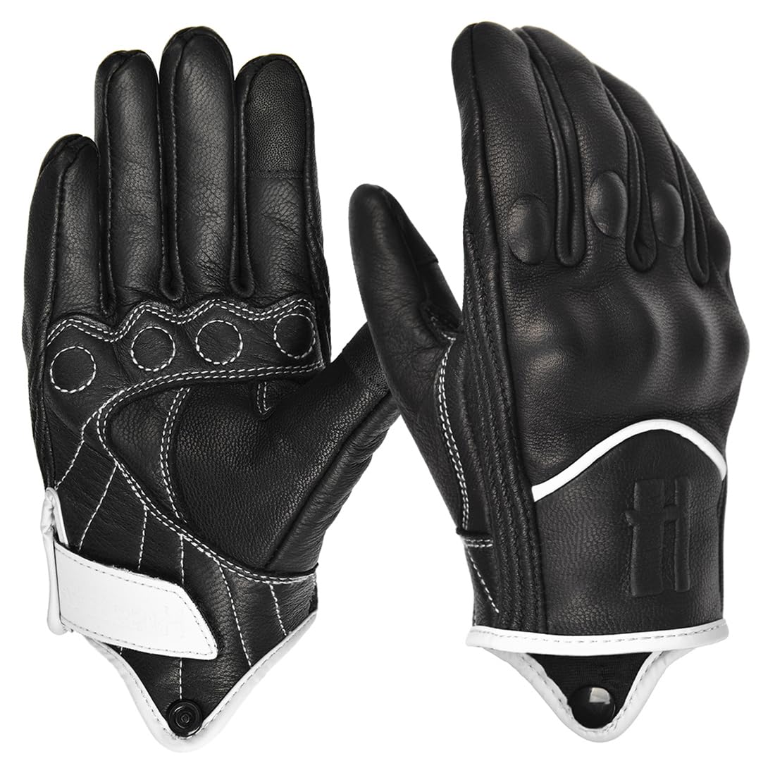 Harssidanzar Leather Motorcycle Gloves For Men Touchscreen Riding Driving Gloves Gm028, Black/White, Size Small