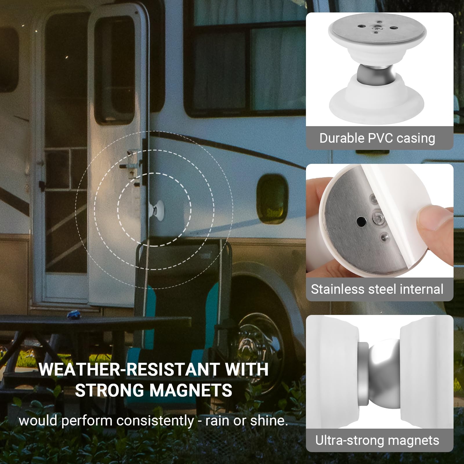 CALPALMY (2 Pairs RV Magnetic Door Catch and Holder Kit - White RV Storage Door Holder Magnetic Baggage Door Catch for RV Camper