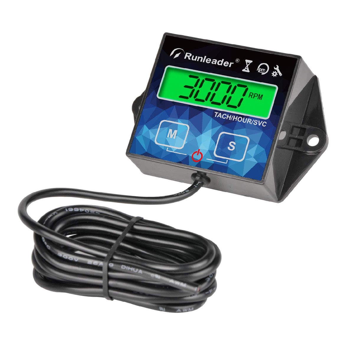 Runleader Digital Tach/Hour Meter,Green Backlight Display For Riding Lawn Mower Leaf Blower Compressor Snowmobile Marine Jetski Motorcross Atv Parammotor
