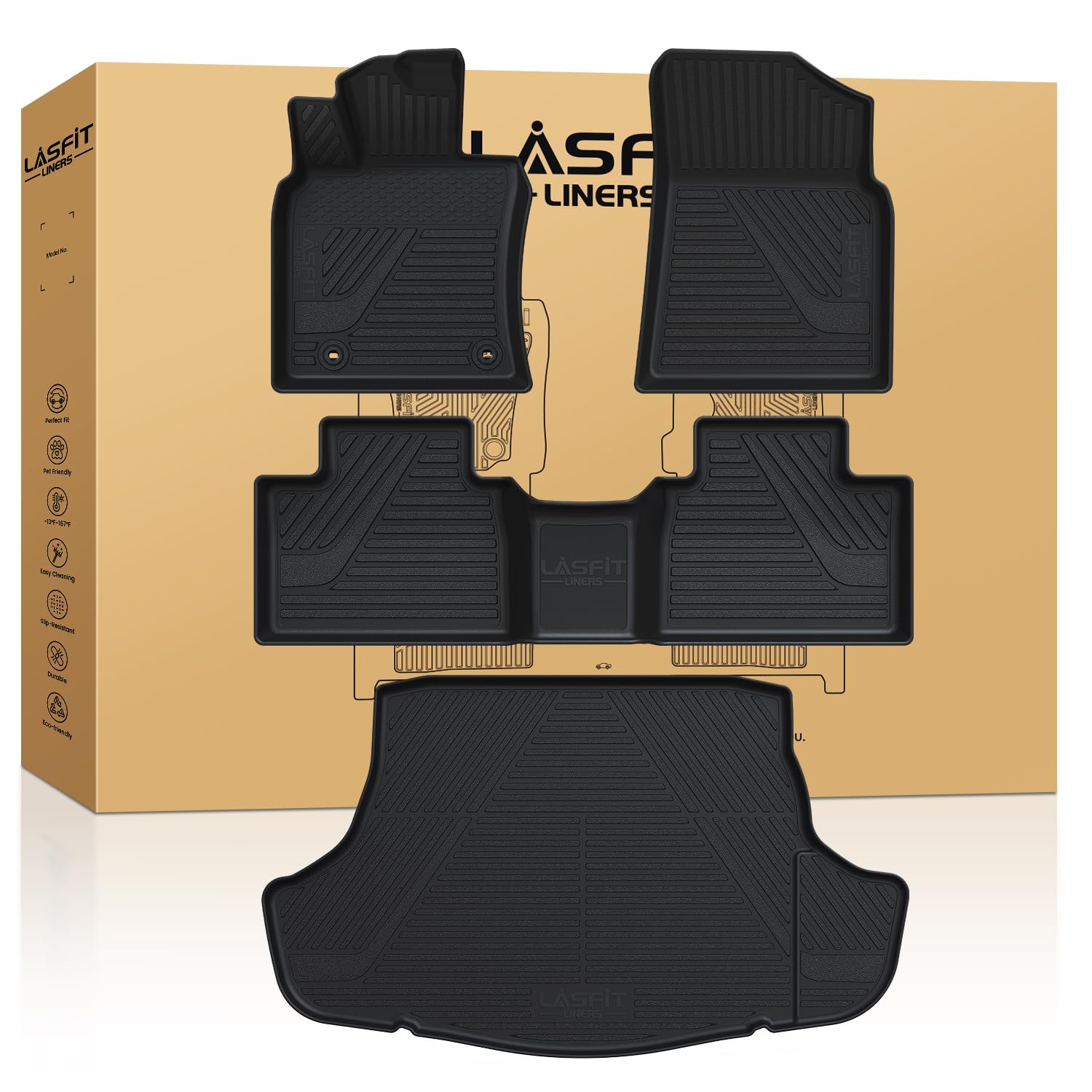 Lasfit Floor Mats&Trunk Mat For Toyota Camry 2025 Hybrid/Le/Se/Xle/Xse, All Weather Custom Fit Tpe Floor Liners For Camry 2025 F