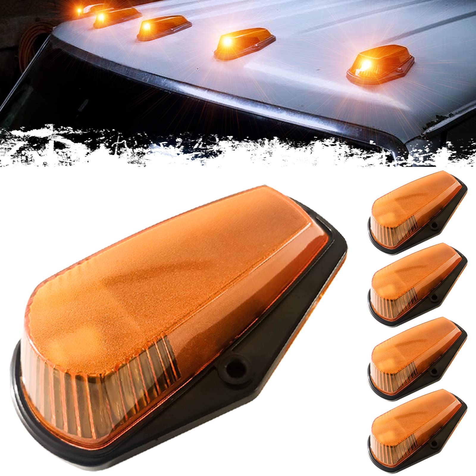 Pseqt 5Pcs Cab Roof Marker Lights Amber Led Top Clearance Marker Light Compatible With F150 F250 F350 1980-1997 Super Duty Picku