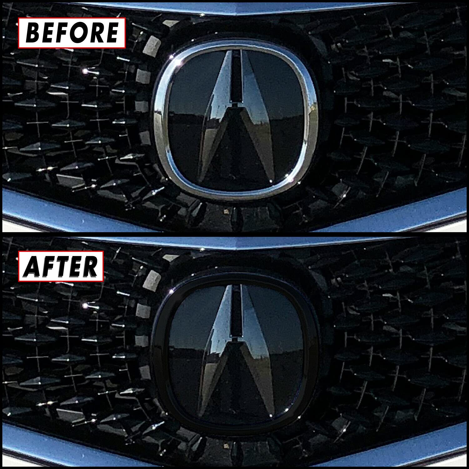 SlickMod Chrome Delete Blackout Vinyl Overlay for 2018-2020 Acura TLX Front Emblem Ring (Gloss Black)