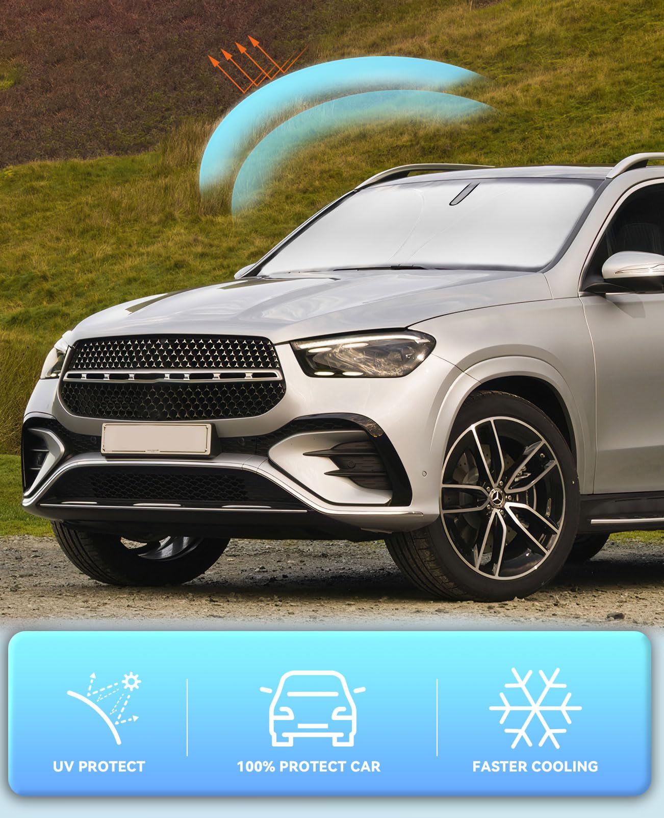 Windshield Sun Shade Car Sunshade For Mercedes Benz Gle Class 2020-2024 2025 Accessories Windshield Sun Visor Cover For Gle 450