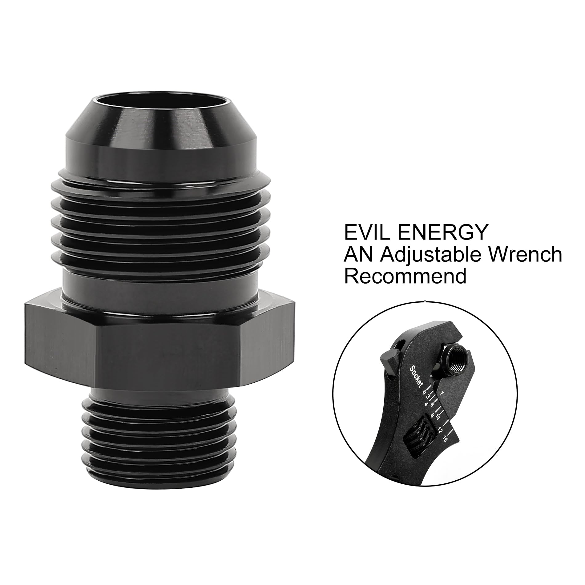 Evil Energy 10An Male Flare To 5/8 X 18 Male Metric Fitting Adapter Aluminium Alloy Black 2Pcs