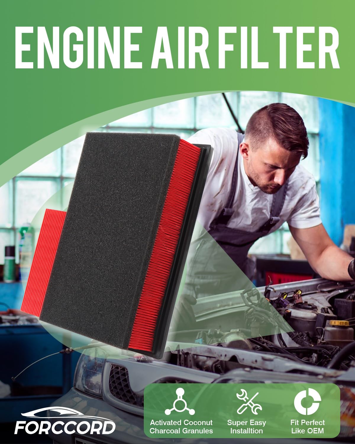 Forccord 2-Pack Engine Air Filter Fits For Ford Transit-250 Transit-350 Hd 2015-2018 Coachmen Beyond Cross Trail Cross Trek Air