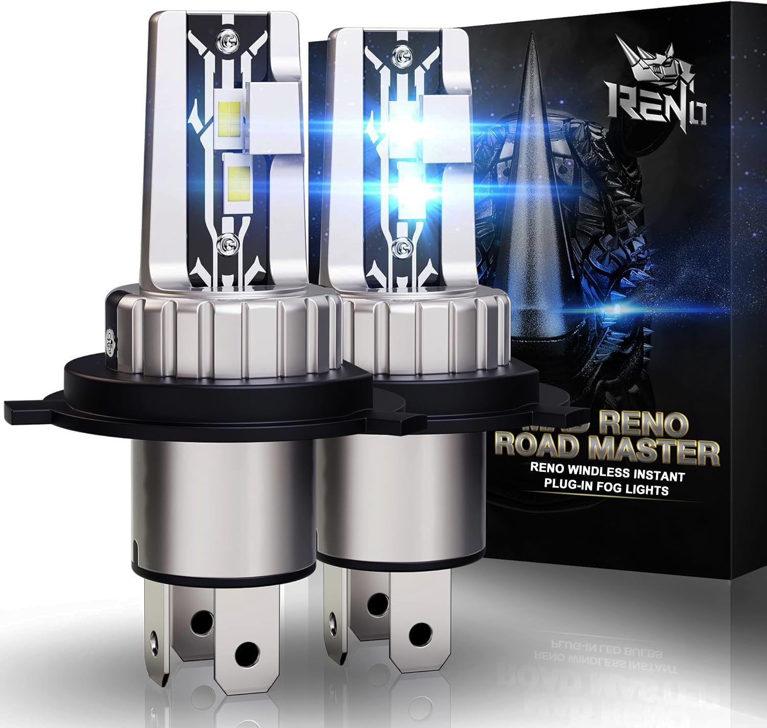 Reno H4 Led Bulbs, 9003 Led Dual Beam 12000Lm 6500K 60W White Fanless In Line Plug And Play H4 9003 Fog Light Bulbs, Pack Of 2