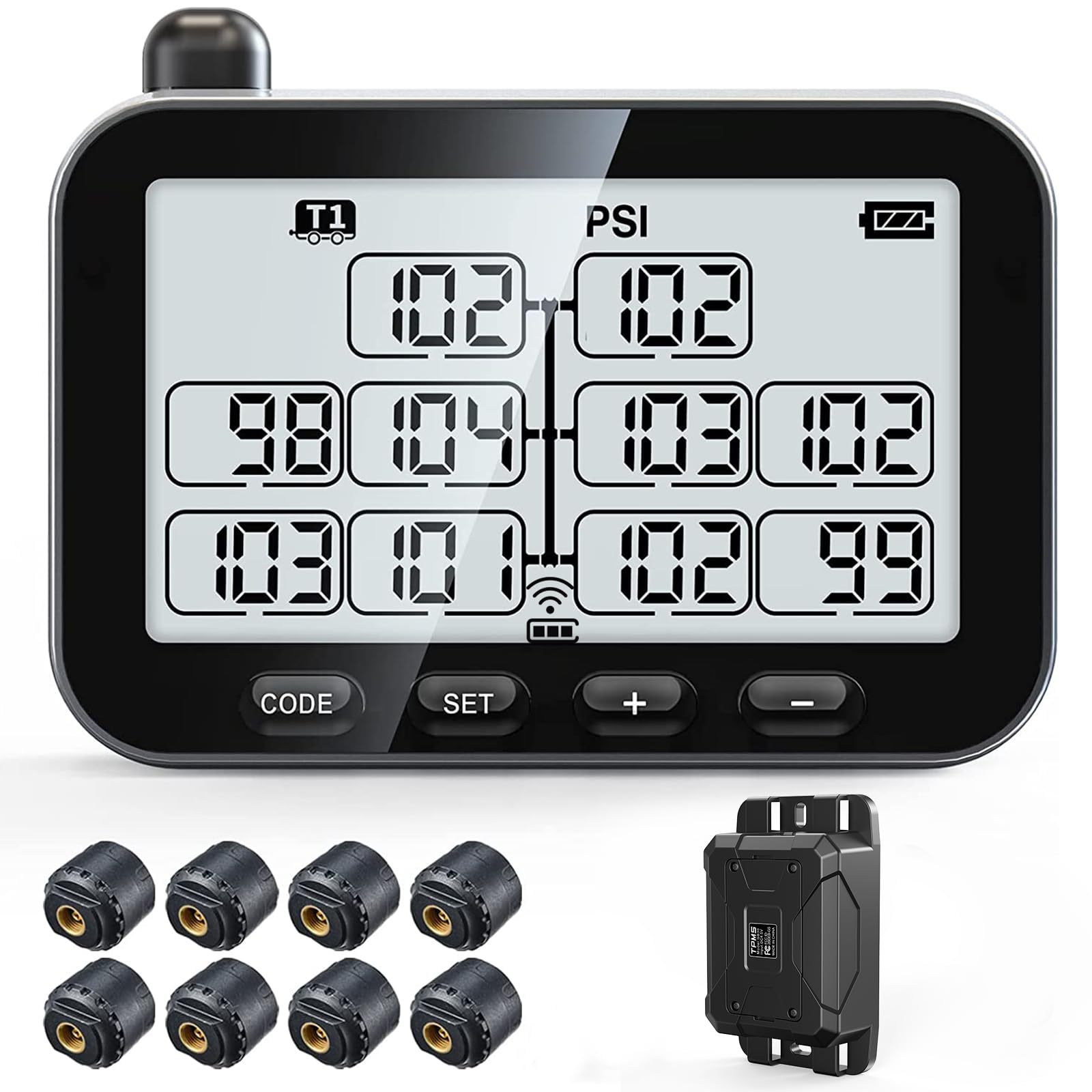 Guta Trailer Tire Pressure Monitoring System, Rv Tpms With 8 Sensors, 6 Alert Modes, Signal Booster, Power Saving Display, Long