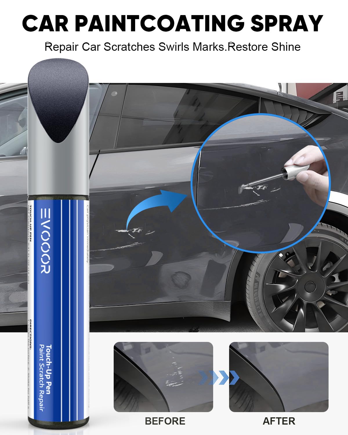 Evooor Quicksilver Touch Up Paint For Tesla - Diy Scratches Repair With Color-Matched For Model Y 2024 (Quicksilver(Pn00))