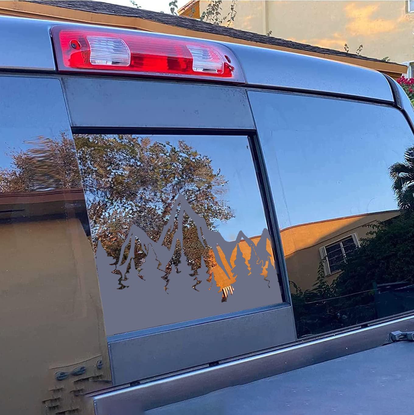 Xinghe For Dodge Ram 2009 To 2023, Mountain Decals Stickers For Truck Back Middle Window, Matte Black Decal For Truck Back Slidi