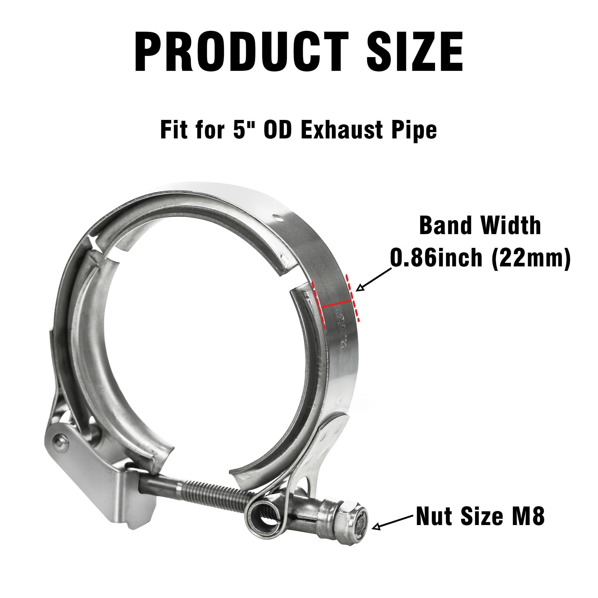 Wysiwyka 5 Inch Quick Release V Band Clamp-Stainless Steel_304,Clamp Fittings For Exhaust Pipe Flanges 1 Pack Silver