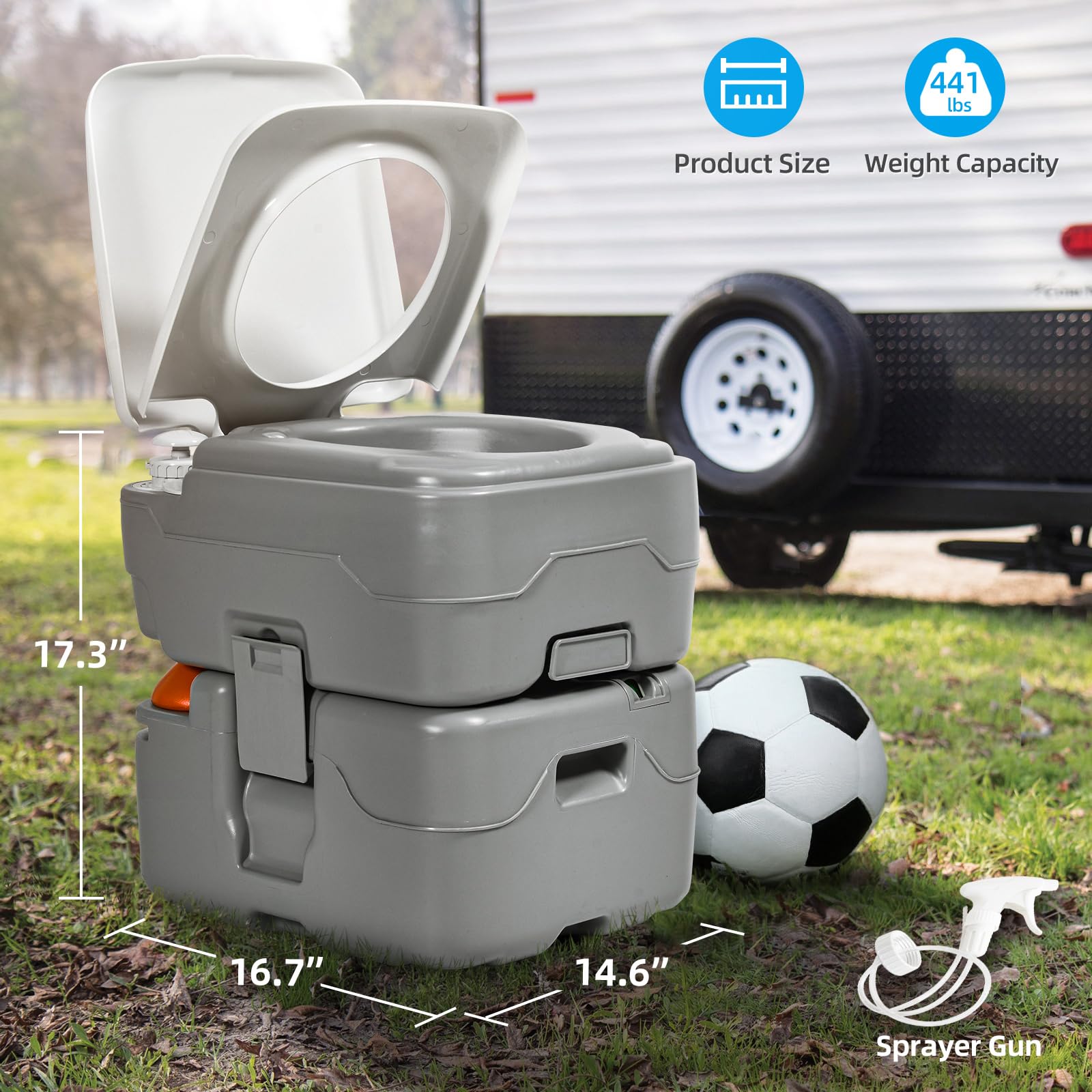 Yitahome Portable Toilet Camping Porta Potty 5.8 Gallon With Hand Sprayer And Carry Bag, Leak-Proof Indoor Outdoor Toilet With L