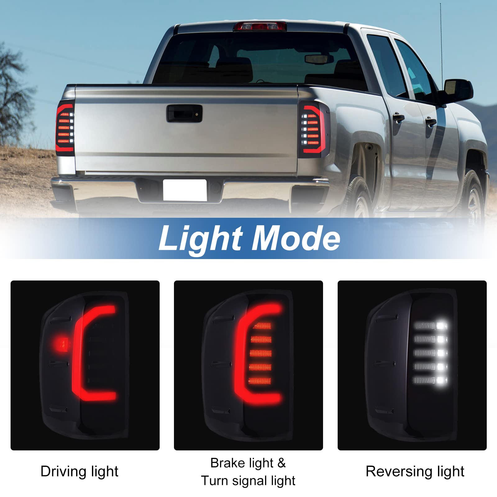 Led Tail Light Assembly For 2014-2018 Chevy Silverado 1500, 2016 2017 2018 2019 Chevy Silverado 2500Hd 3500Hd Smoked Rear Taillight Lamp With Brake Turn Signals Reverse Light Driver &Passenger Side