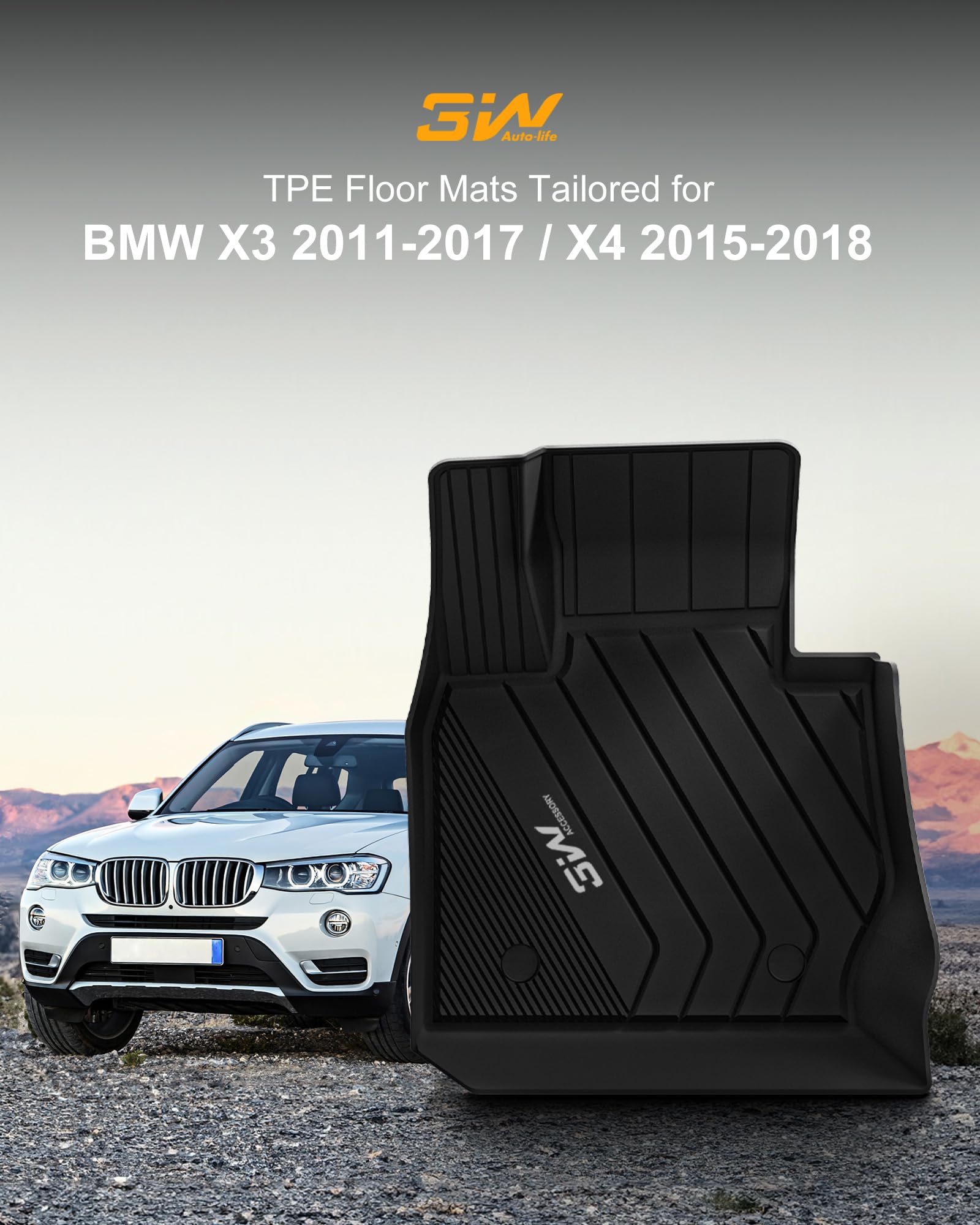 3W Floor Mats Compatible For Bmw X3 F25 2011-2017 / Bmw X4 2015-2018 Custom Fit Tpe All Weather Floor Liner For Bmw X3 / X4 1St