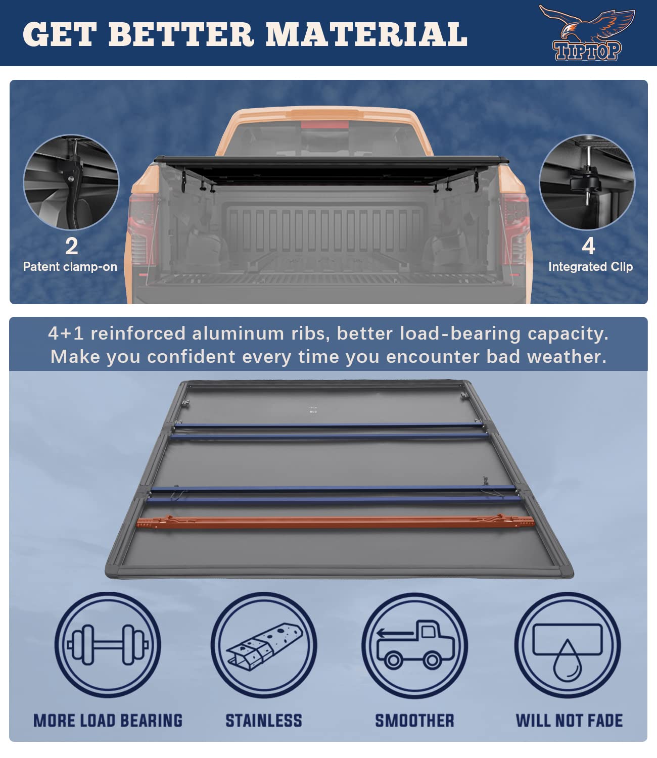 Tiptop Soft Tri-Fold Tonneau Cover Truck Bed For 2022 2023 2024 2025 Maverick 4.5Ft Bed (54.4'') | Tpx3 |.