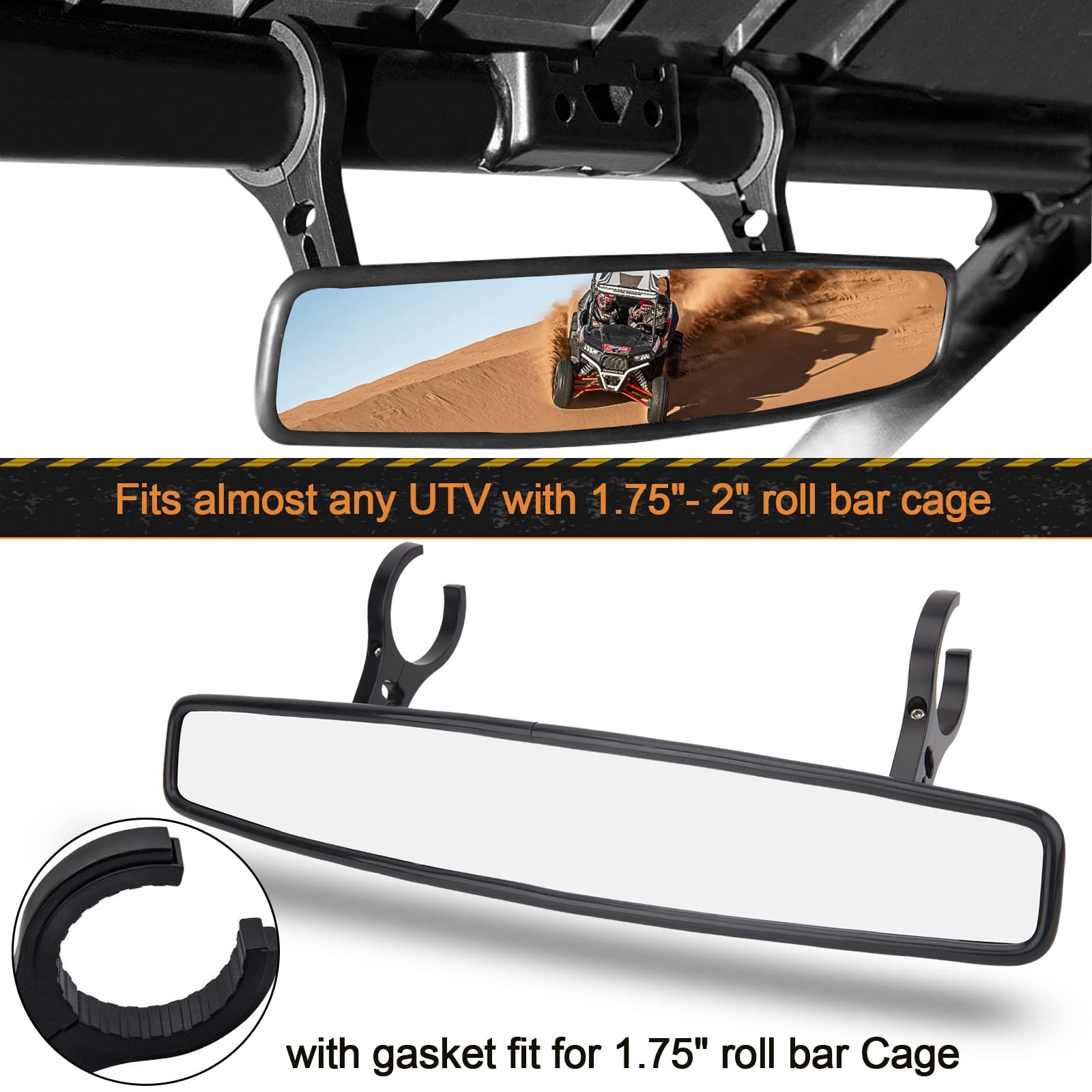 UTV Side Rear View Mirror With 1.75'' to 2'' Roll Bar Cage Compatible with Polaris RZR Honda Pioneer Yamaha Rhino Kawasaki Teryx